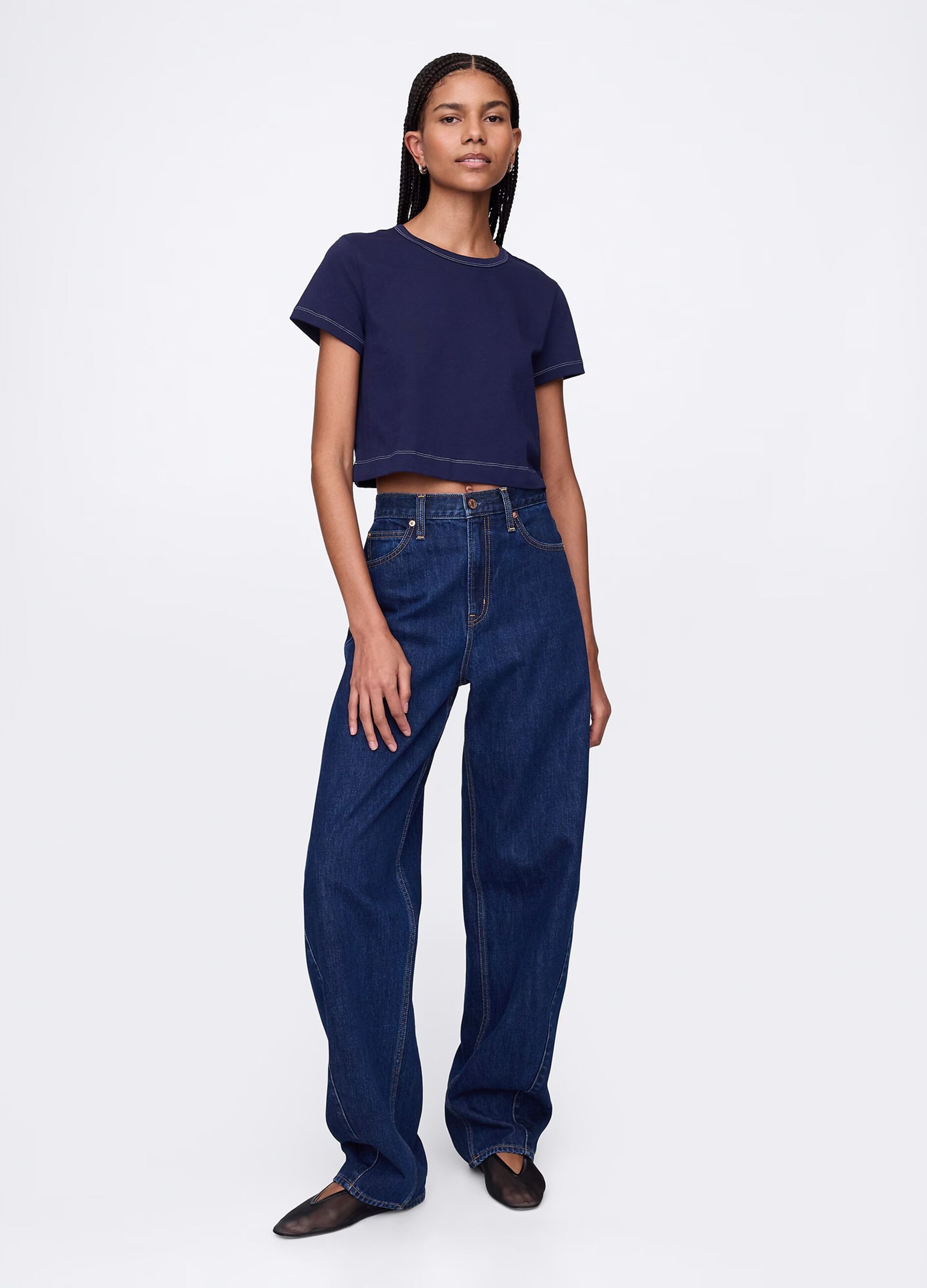 T-shirt cropped blu in cotone_1