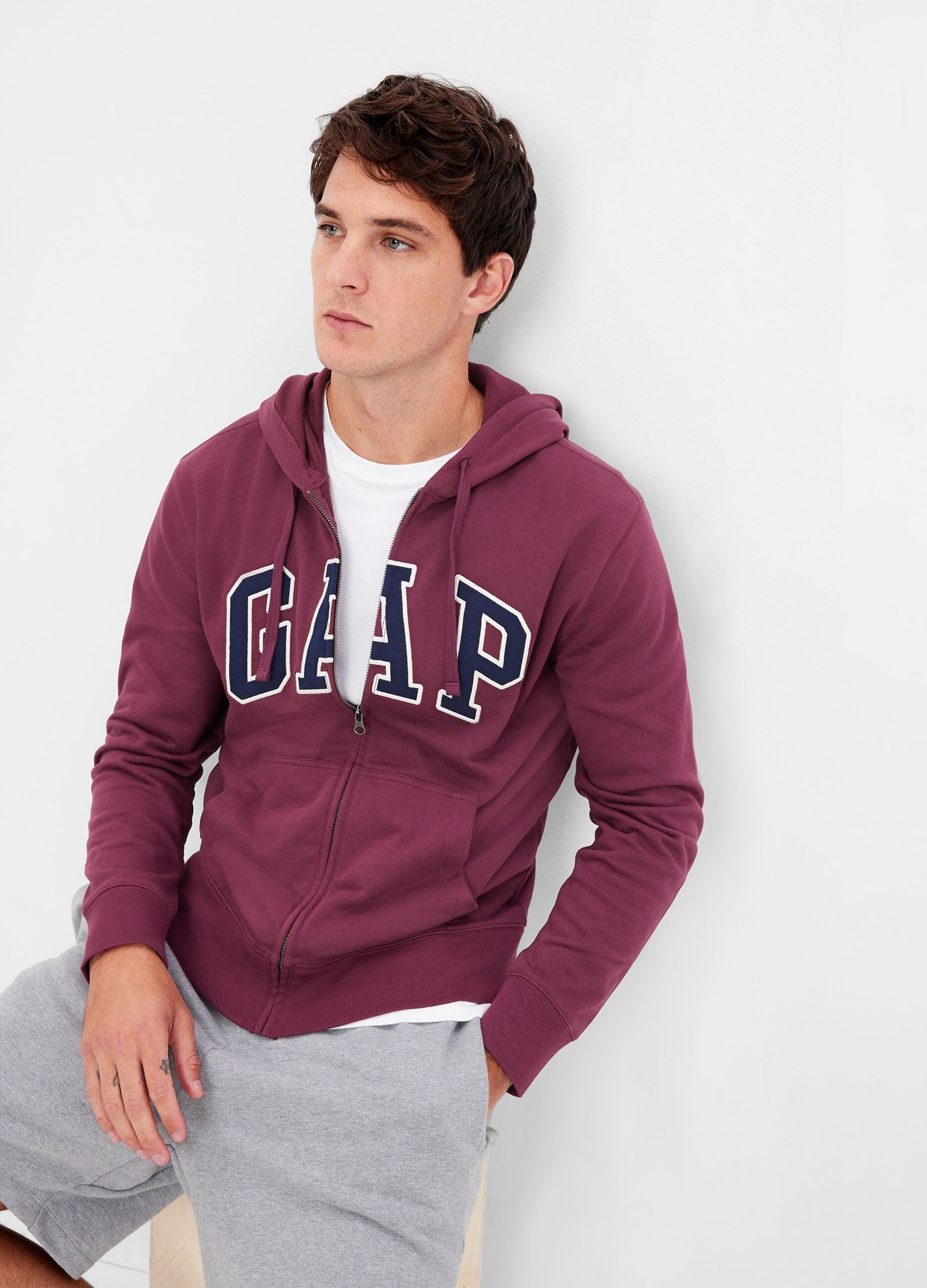 Full-zip fleece sweatshirt with logo embroidery