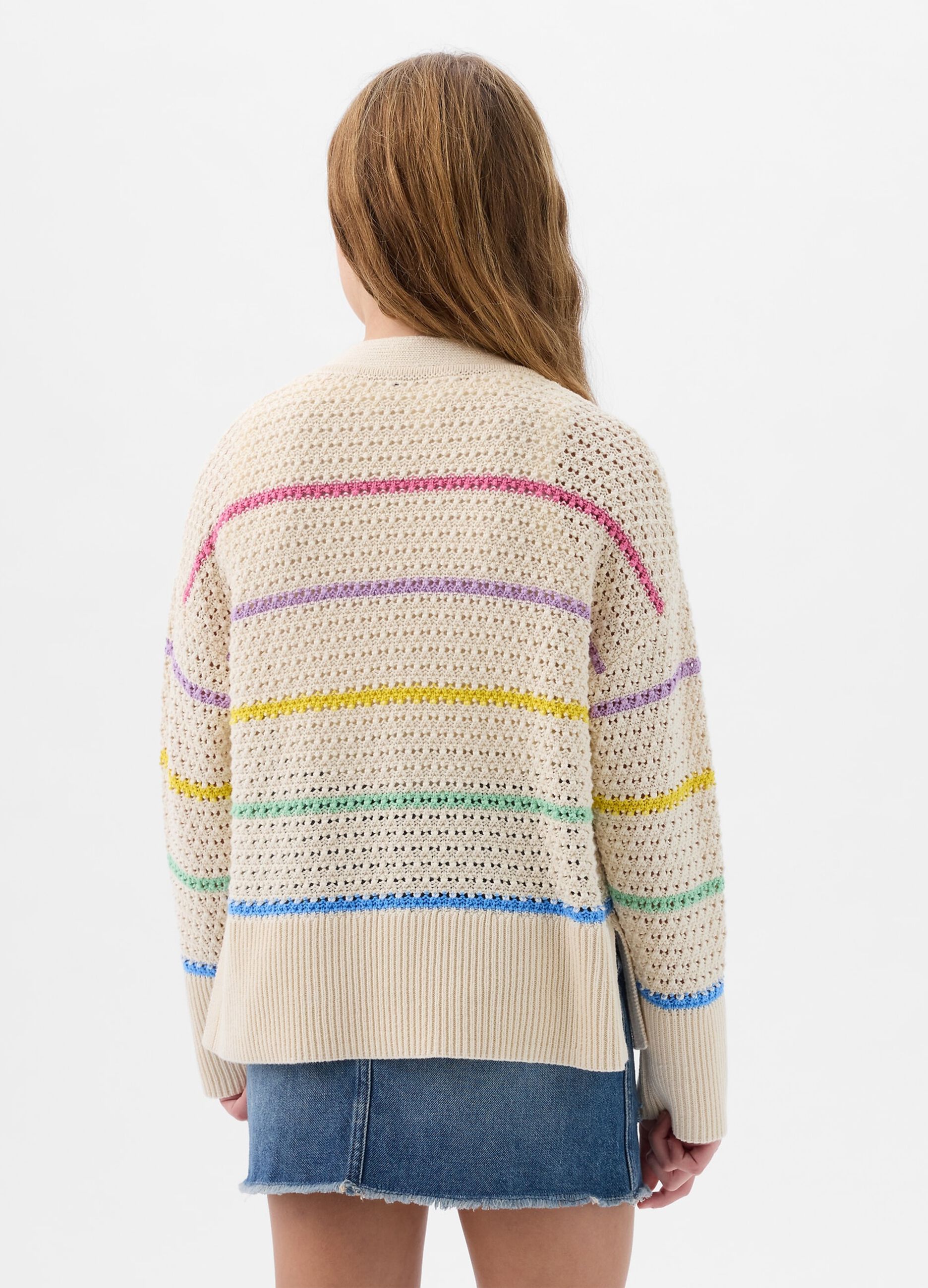 Cardigan with multicoloured striped pointelle stitch_1
