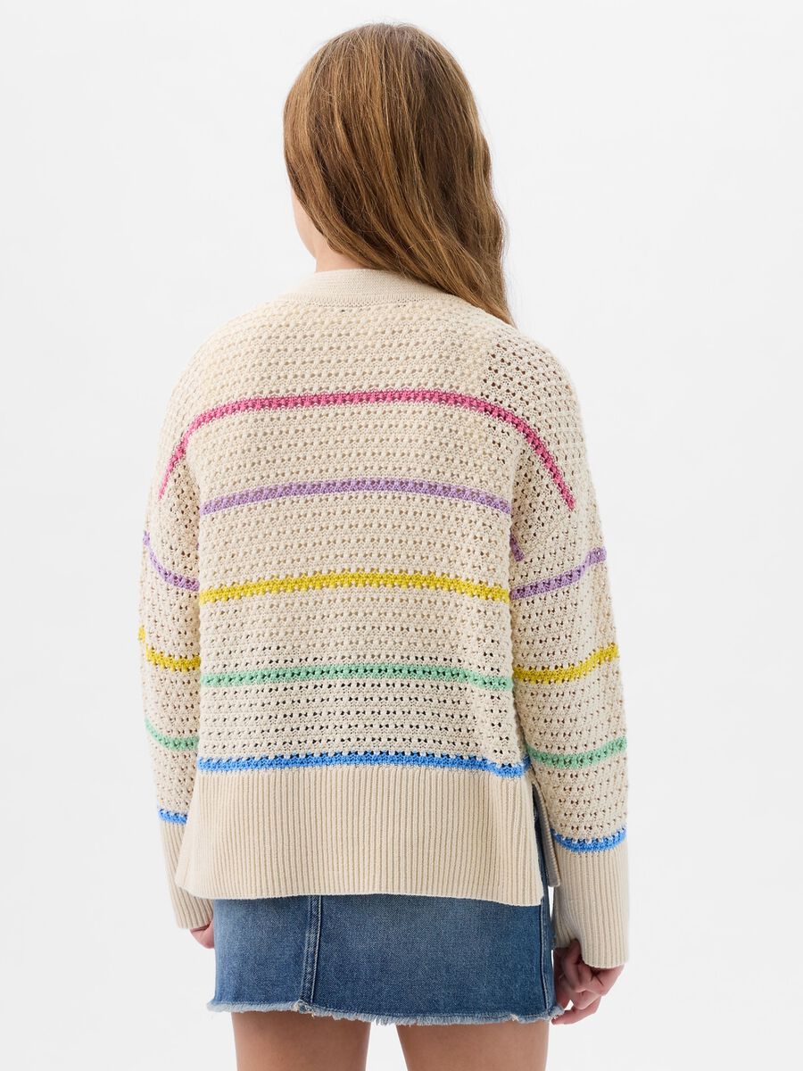 Cardigan with multicoloured striped pointelle stitch Girl_1