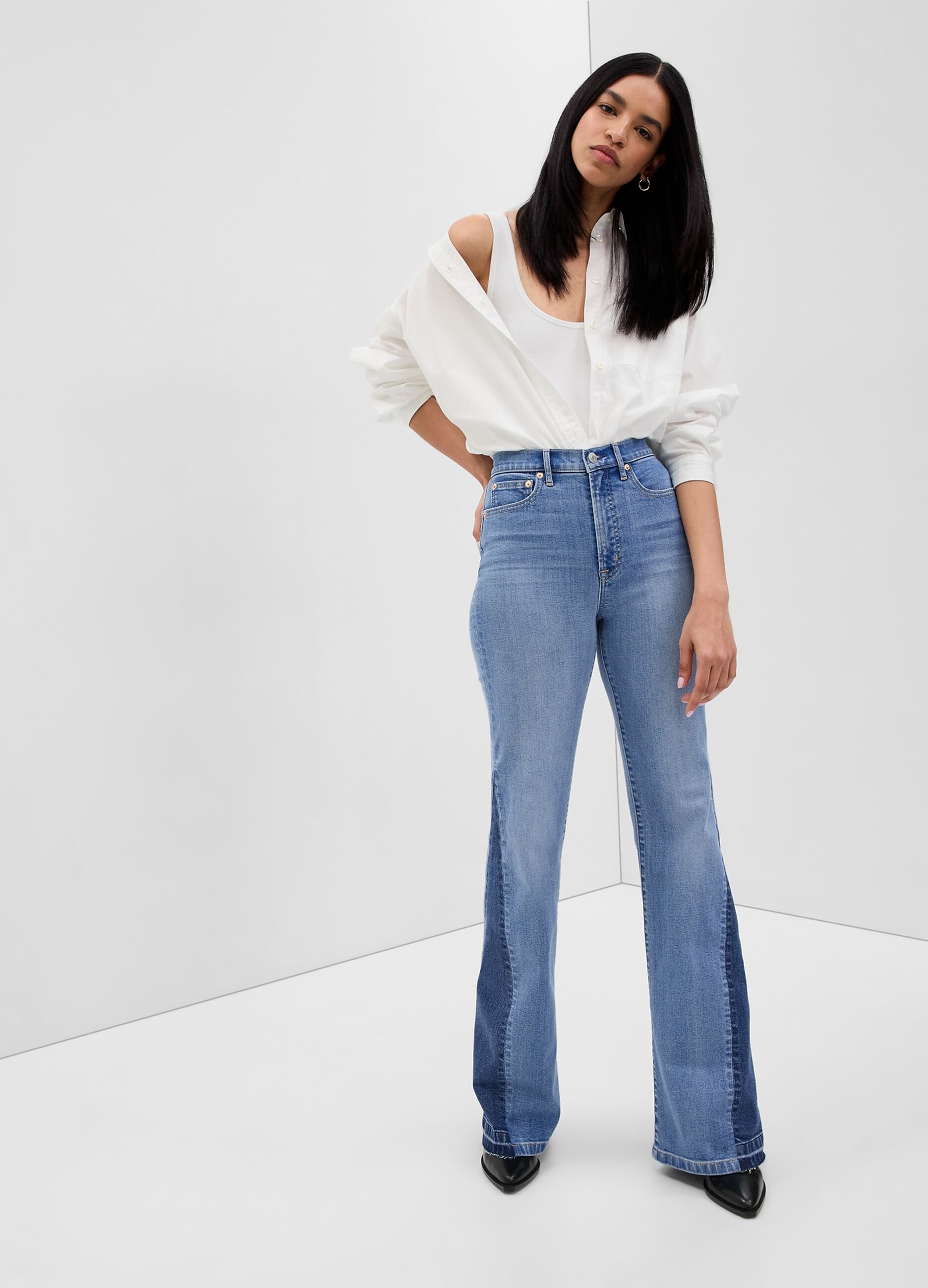 Flare-fit jeans with contrasting inserts_2