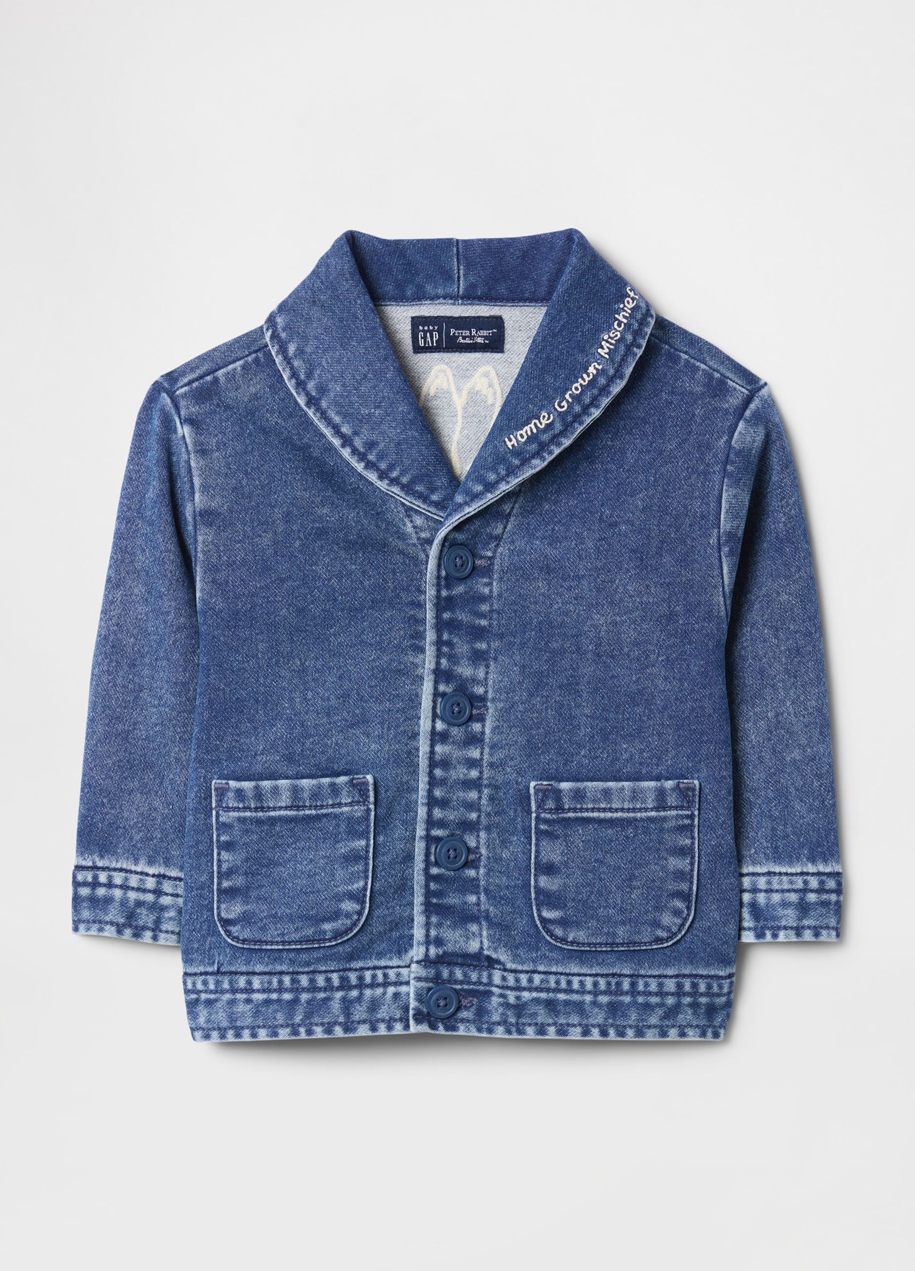 Giacca blu denim con ricamo Peter Rabbit