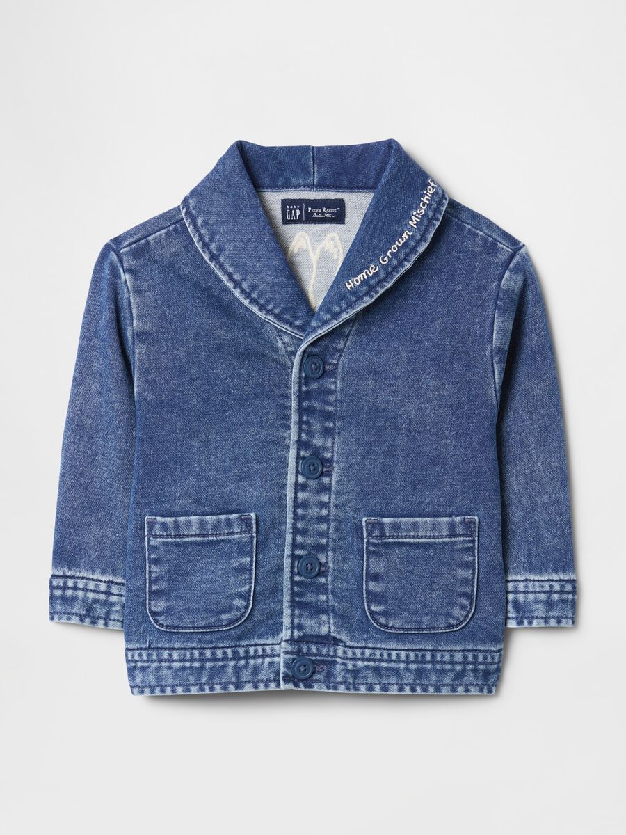 Giacca blu denim con ricamo Peter Rabbit Newborn Boy_0
