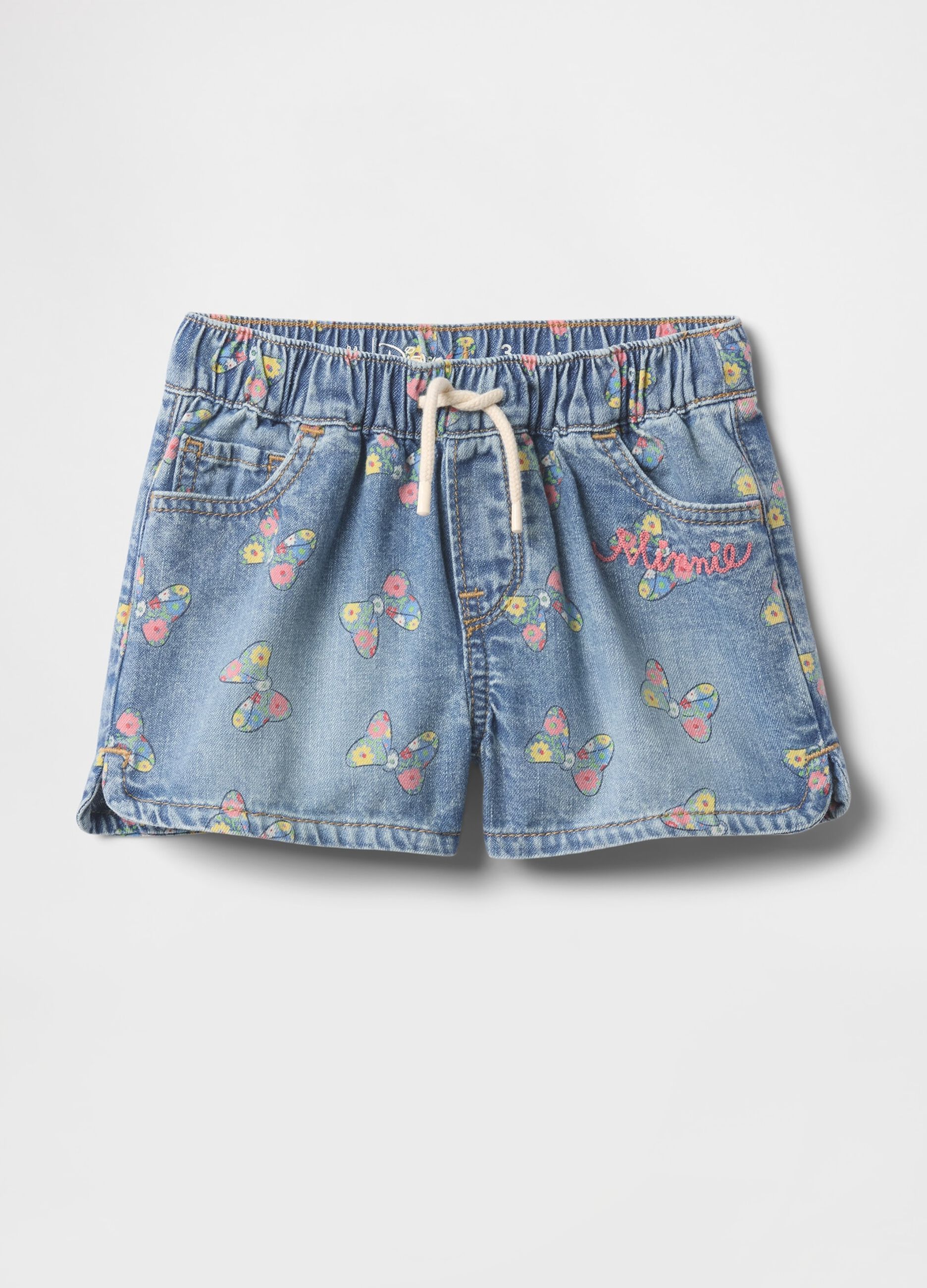 Shorts in denim con stampa farfalle Minnie
