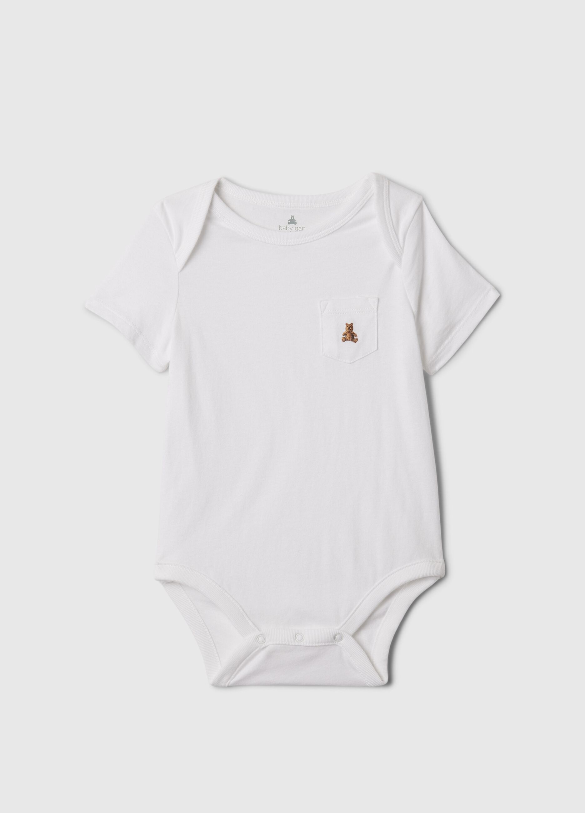Cotton bodysuit with teddy bear embroidery and pocket