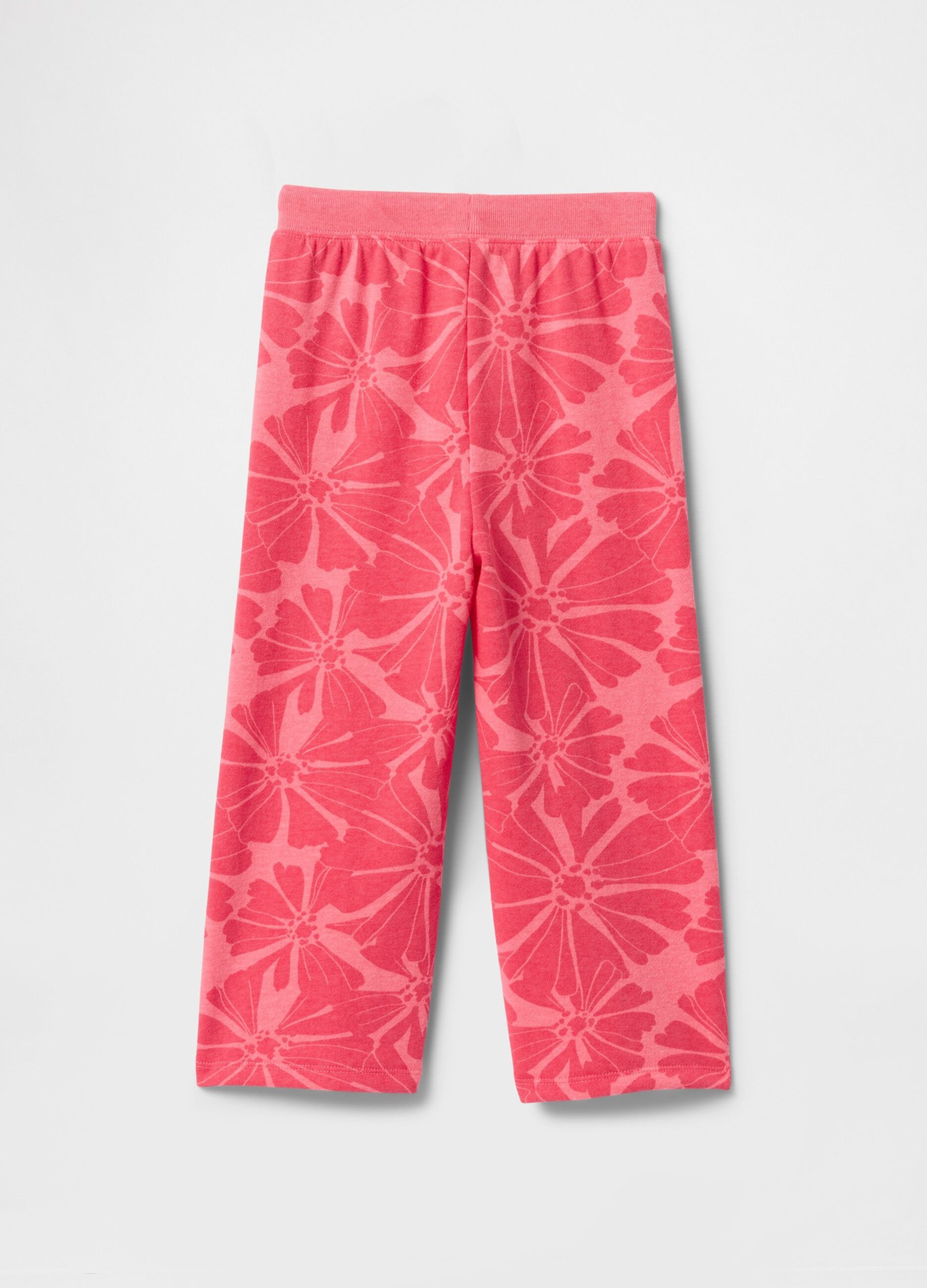 Joggers rosa a gamba larga con stampa fiori e ricamo logo_1