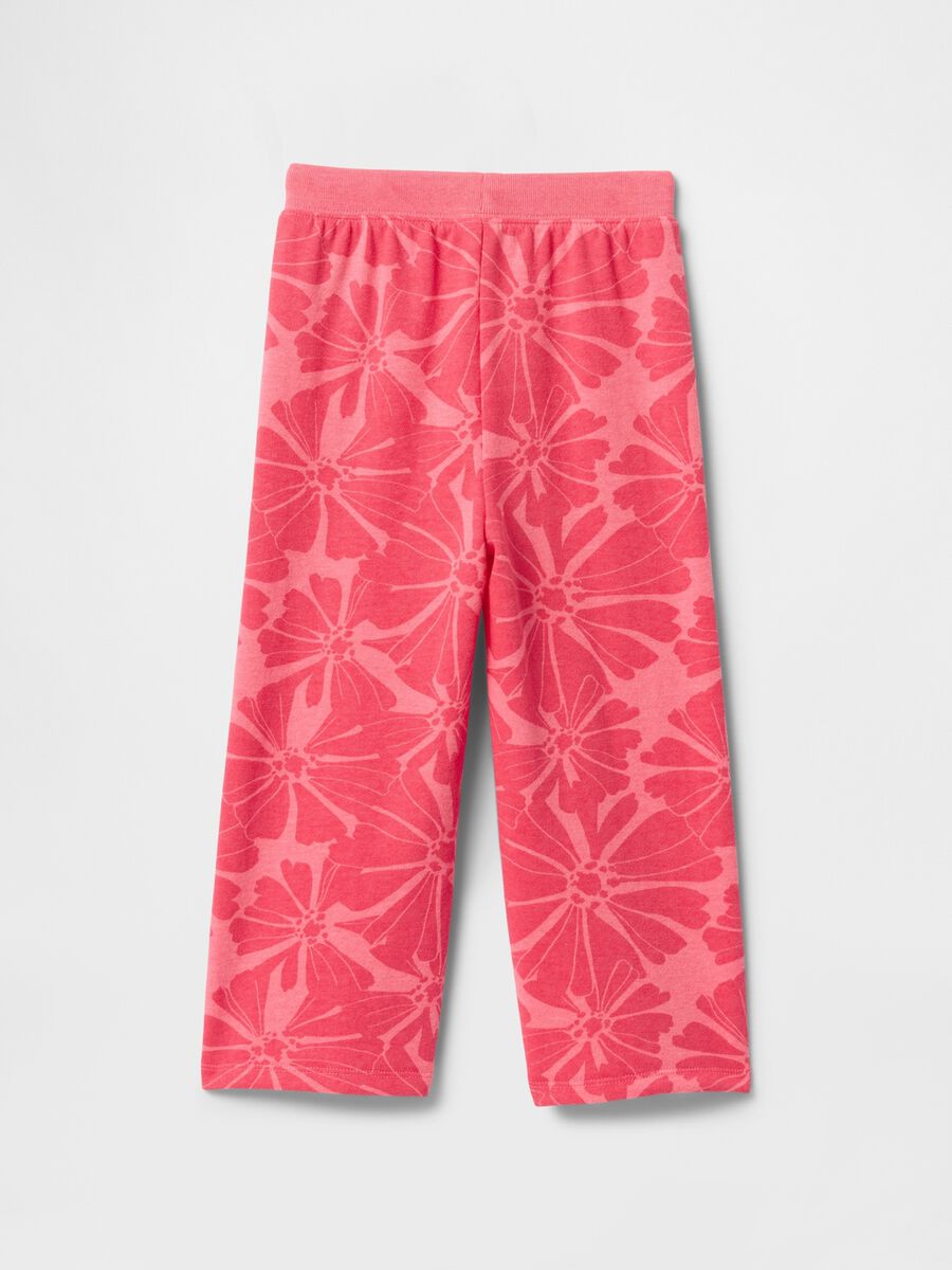 Joggers rosa a gamba larga con stampa fiori e ricamo logo Bimba_1