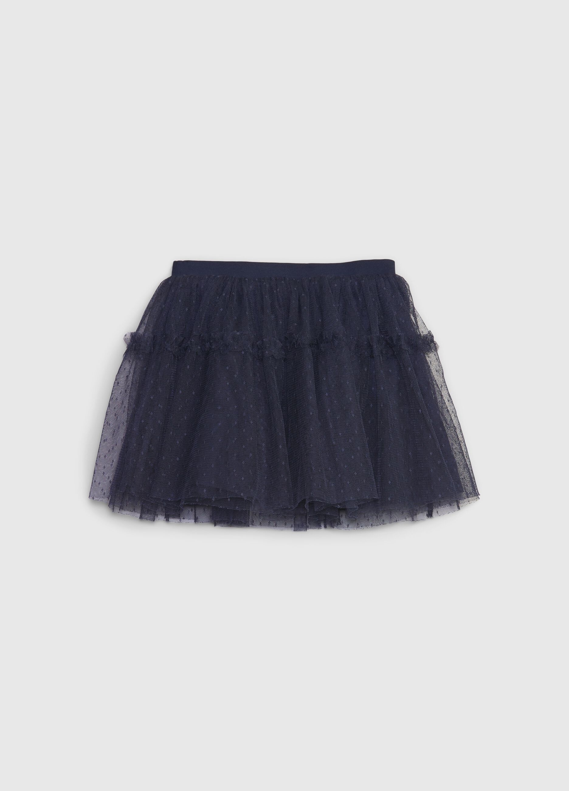 Short skirt in plumetis tulle with flounce