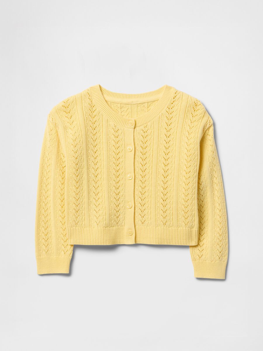 Cardigan giallo in maglia traforata Bimba_1