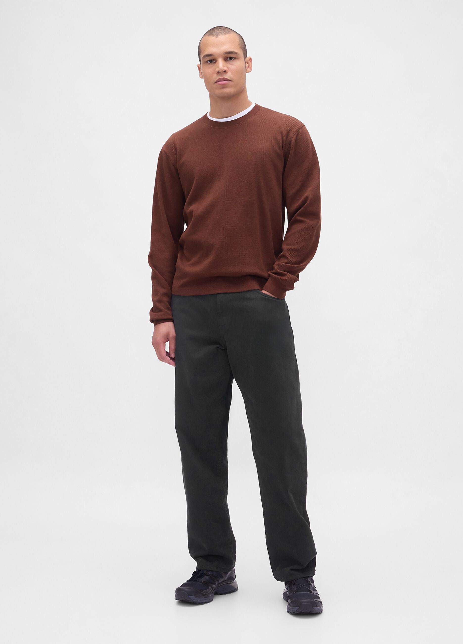 Brown Stretch Long Sleeve Top