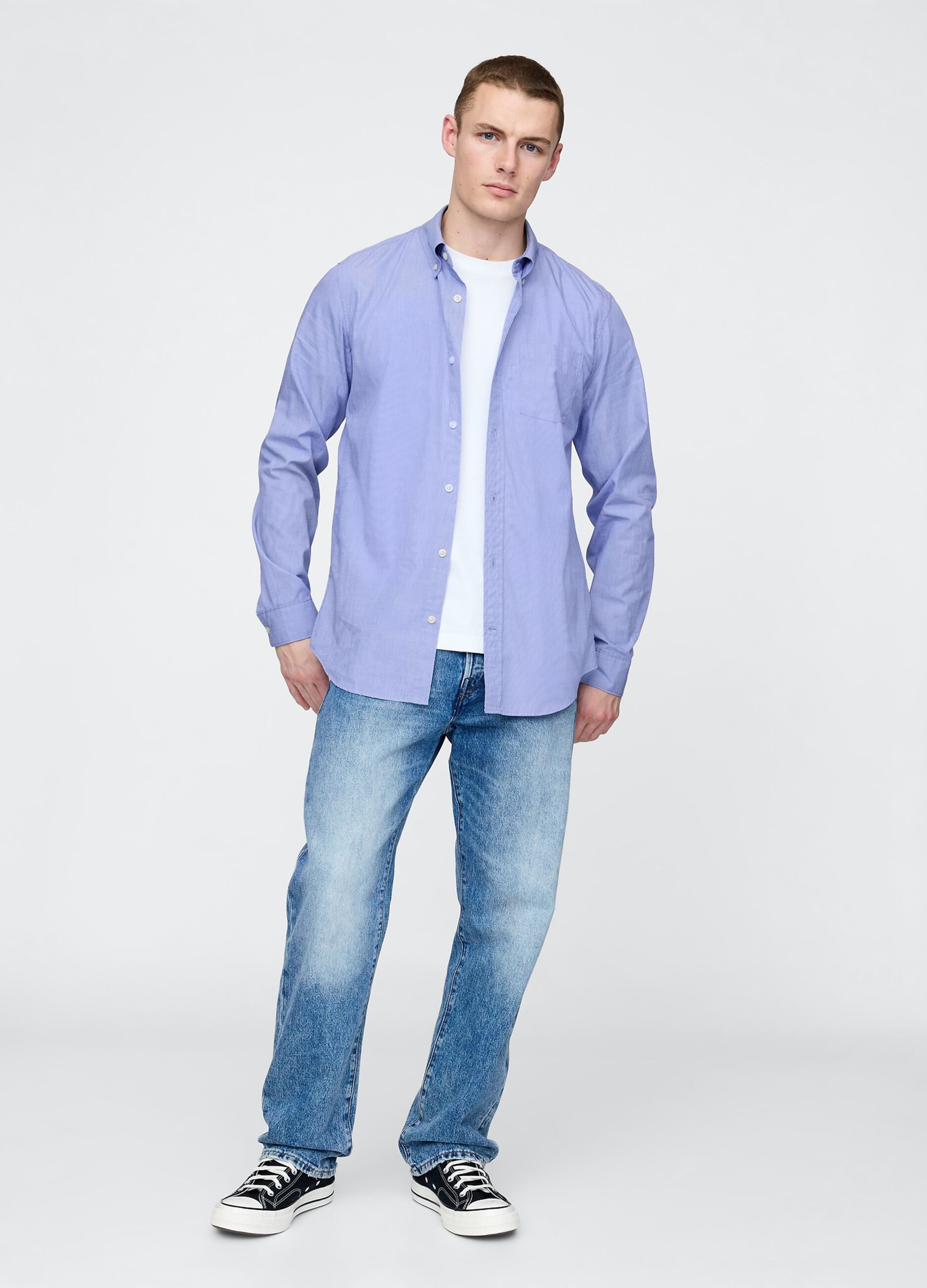 Camicia azzurra con taschino in cotone_1