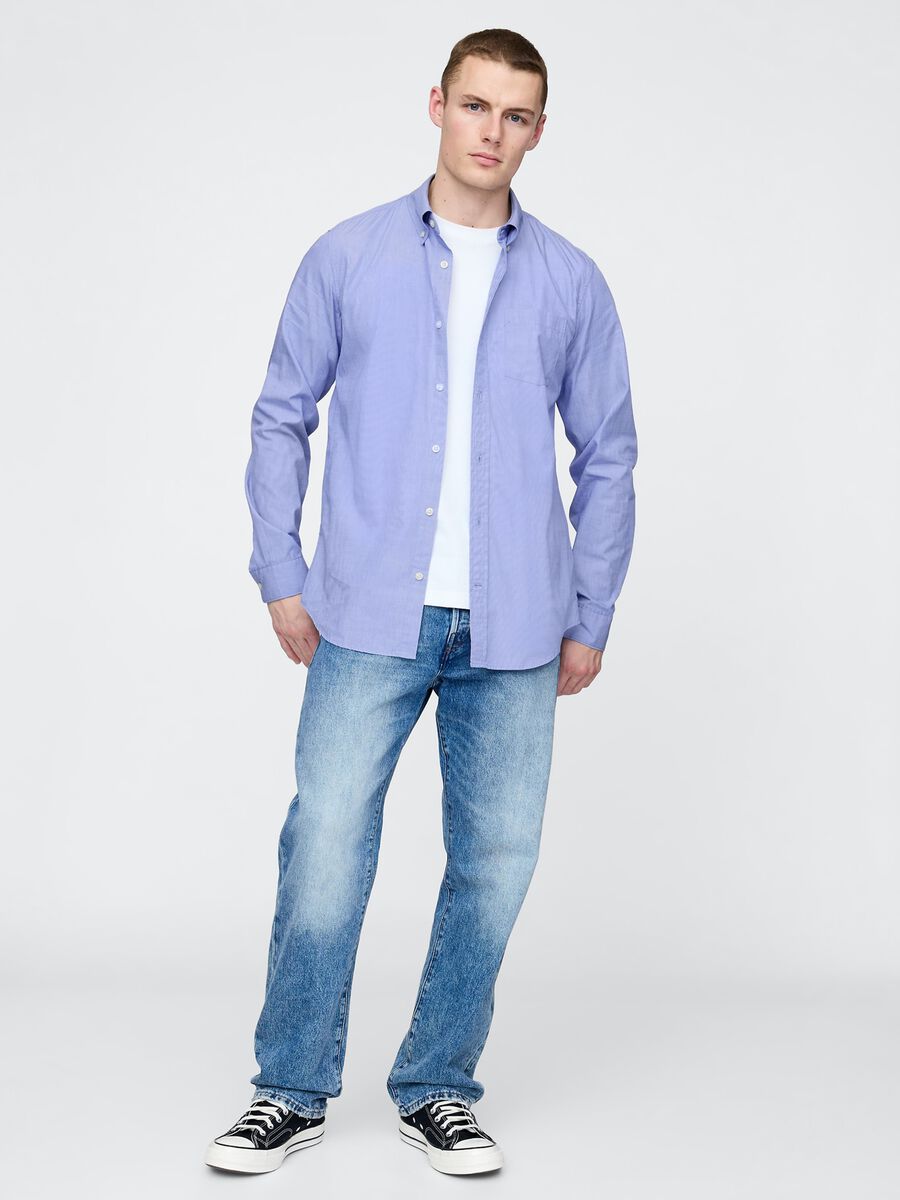 Camicia azzurra con taschino in cotone Man_1