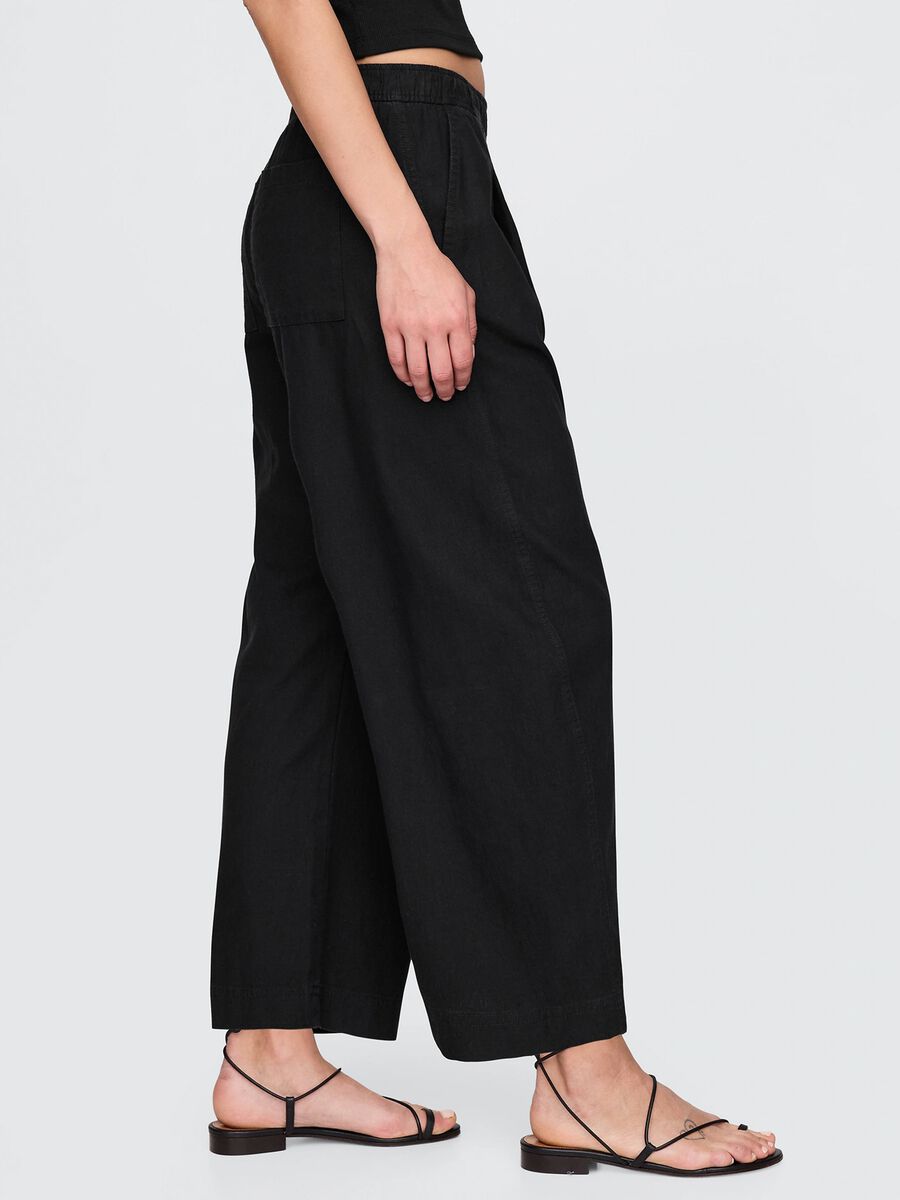 Pantaloni palazzo neri in lino e viscosa Donna_3