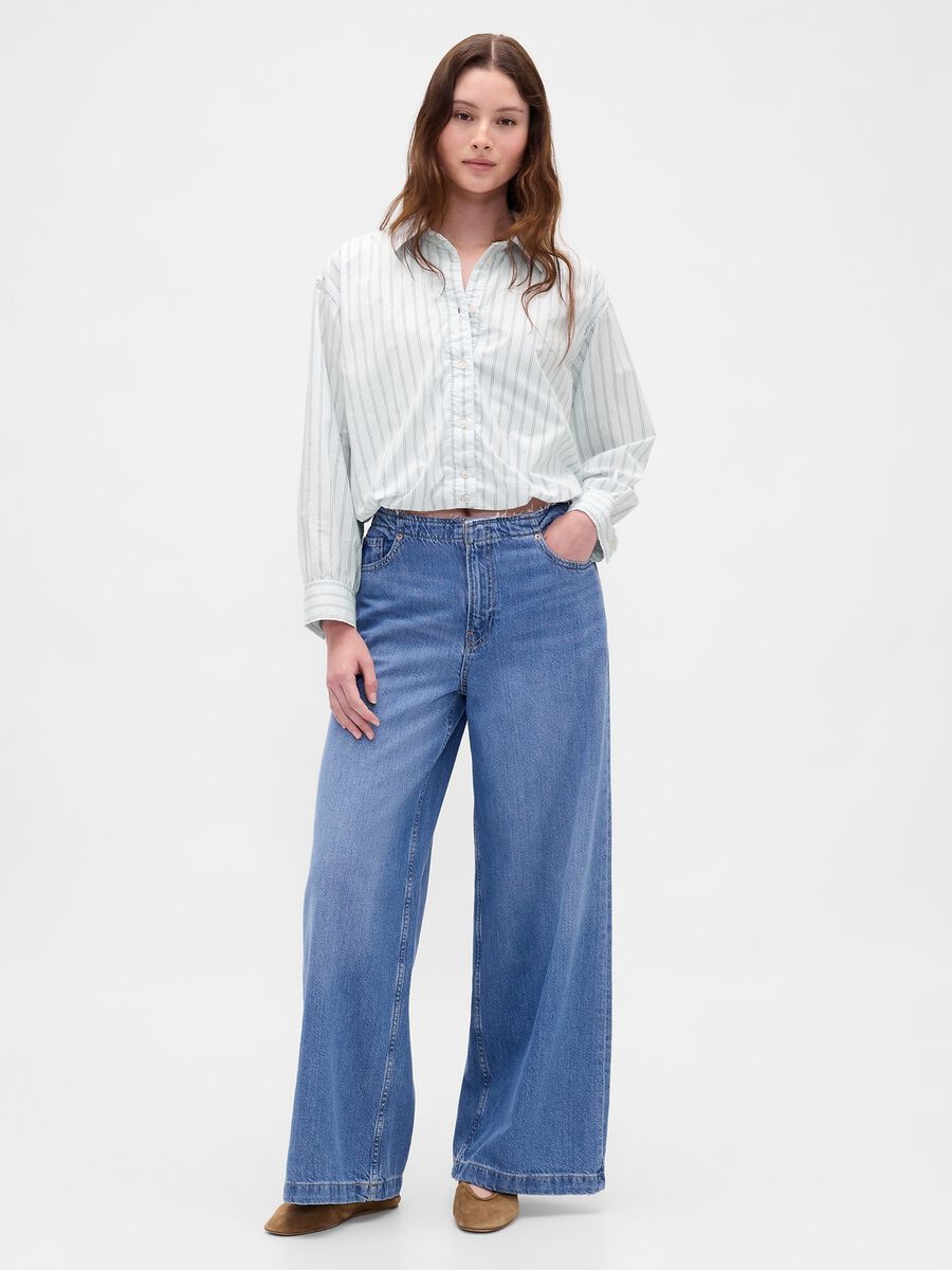 Camicia azzurra in cotone a righe Donna_2