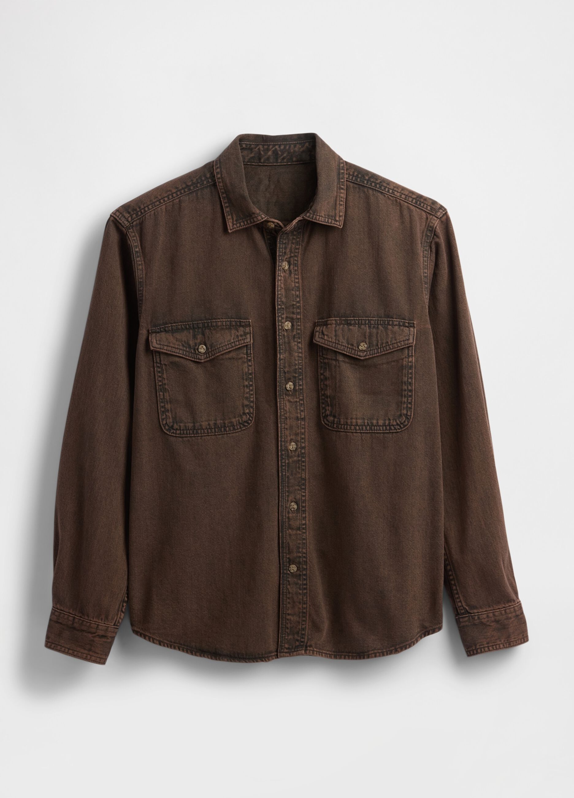 Camicia marrone in cotone a maniche lunghe_3