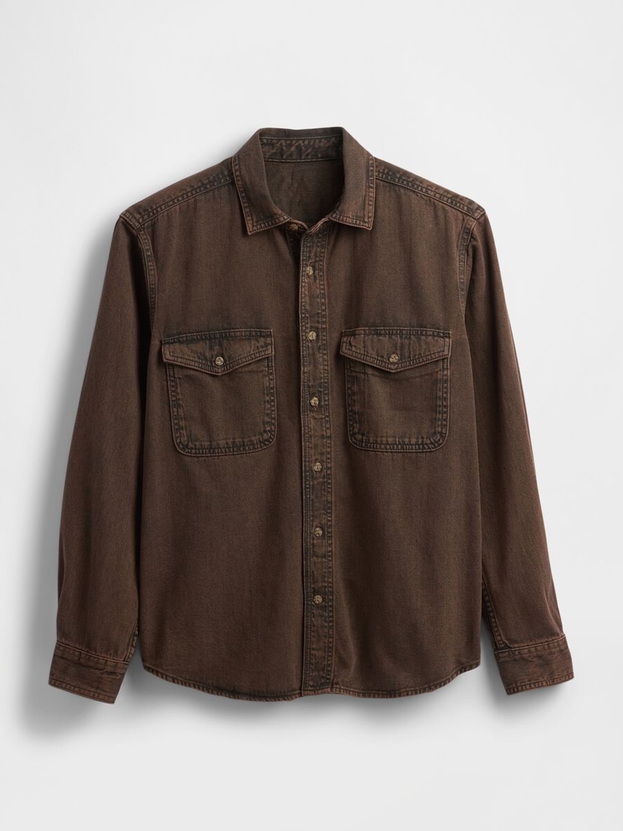 Camicia marrone in cotone a maniche lunghe Uomo_3