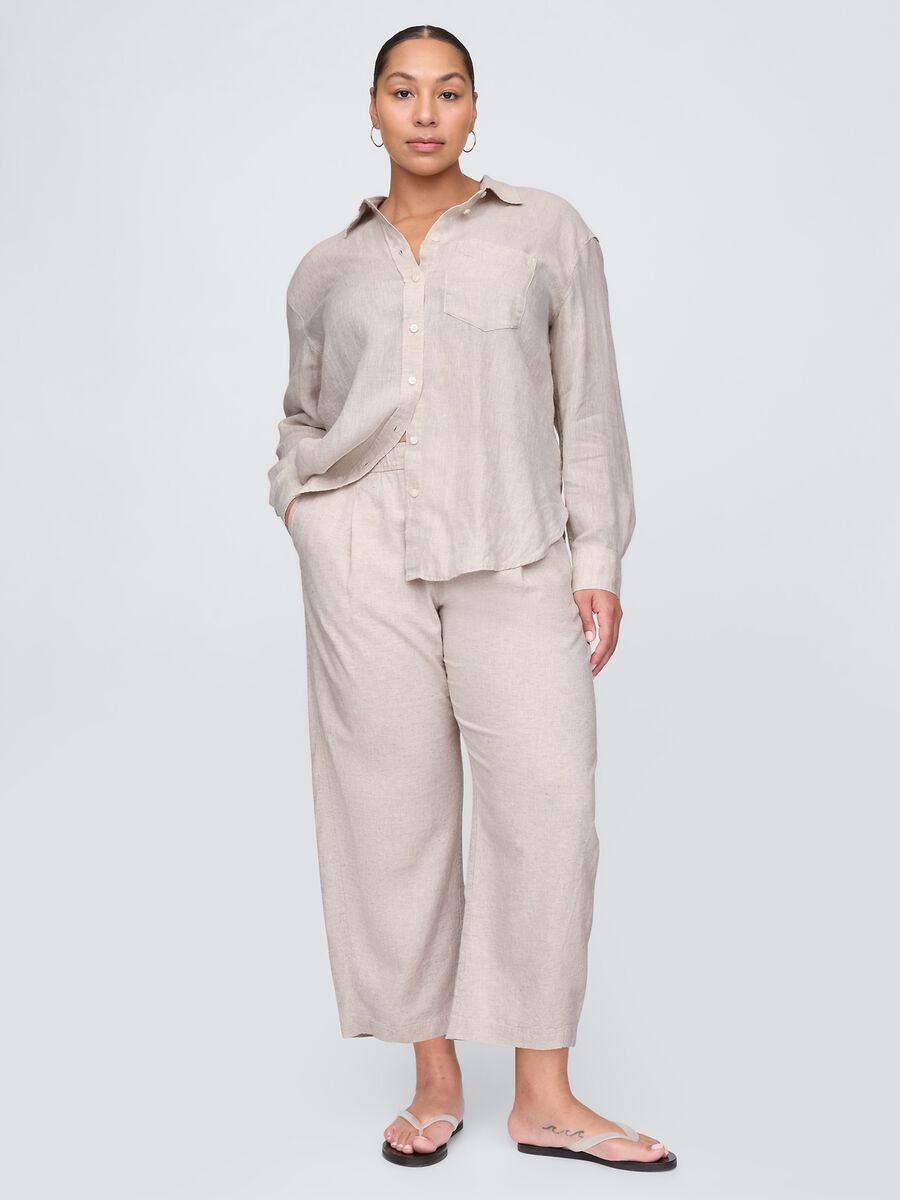 Pantaloni ampi beige in lino e viscosa Donna_4