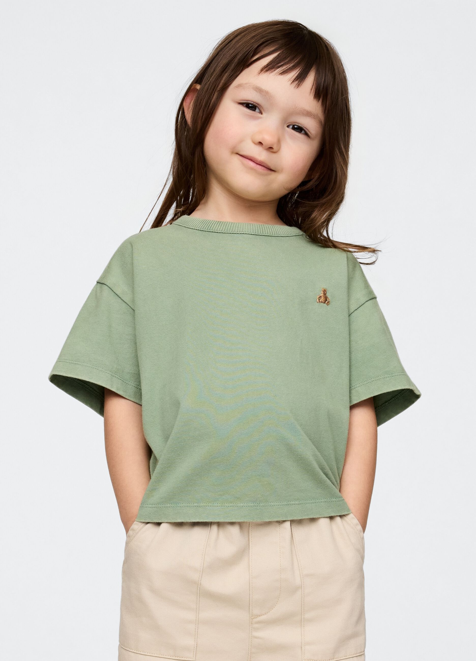T-shirt cropped verde con ricamo