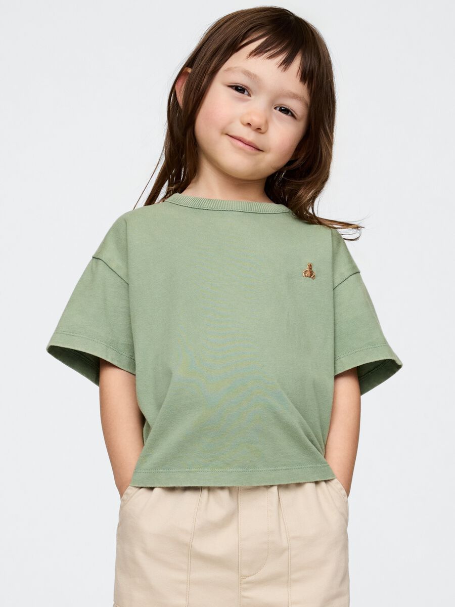 T-shirt cropped verde con ricamo Bimbo_0