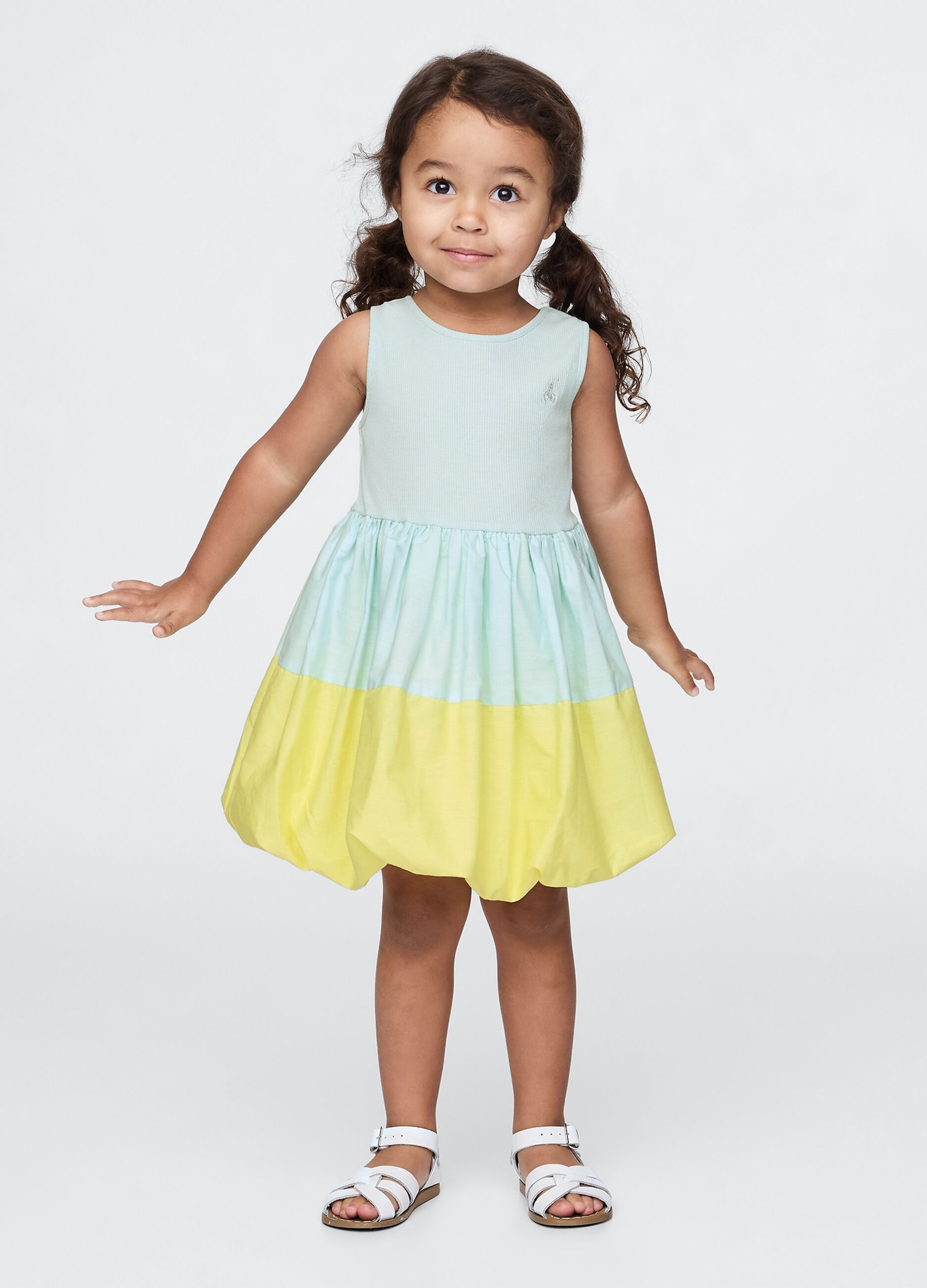 Vestito estivo bicolore verde e giallo per bambina