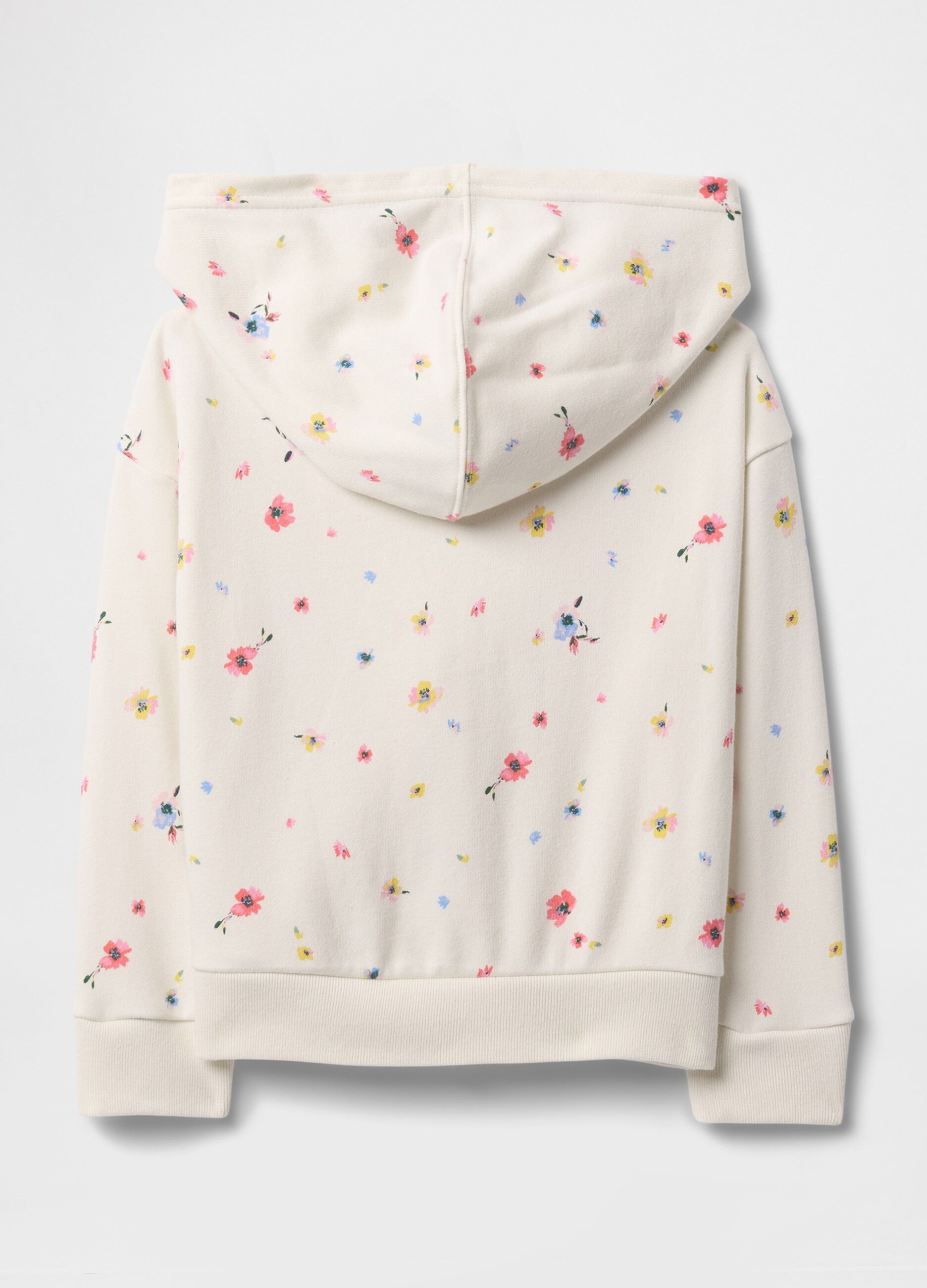 Full-zip bianca con cappuccio stampa fiori e ricamo logo_1