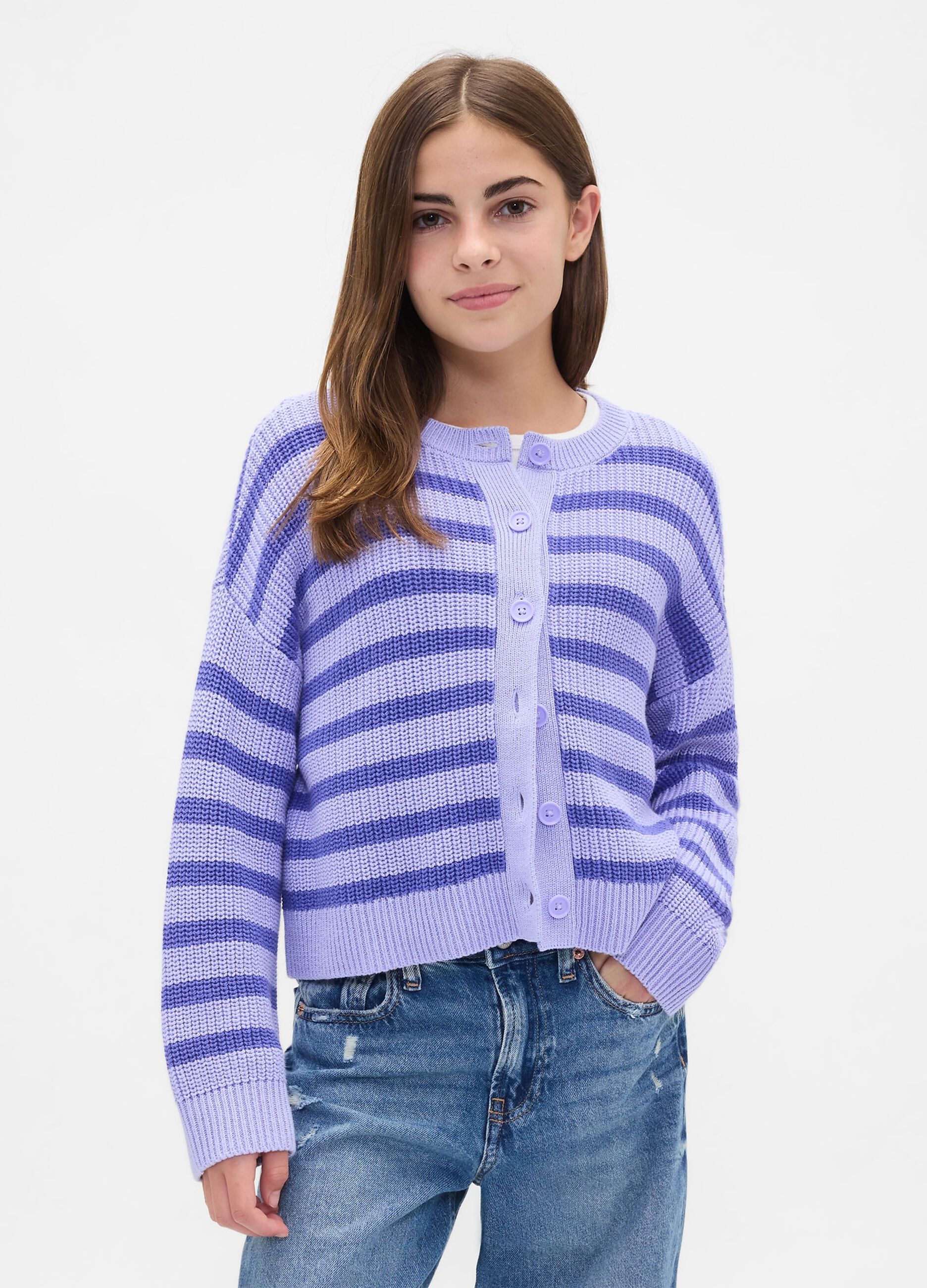 Cardigan viola a righe in cotone