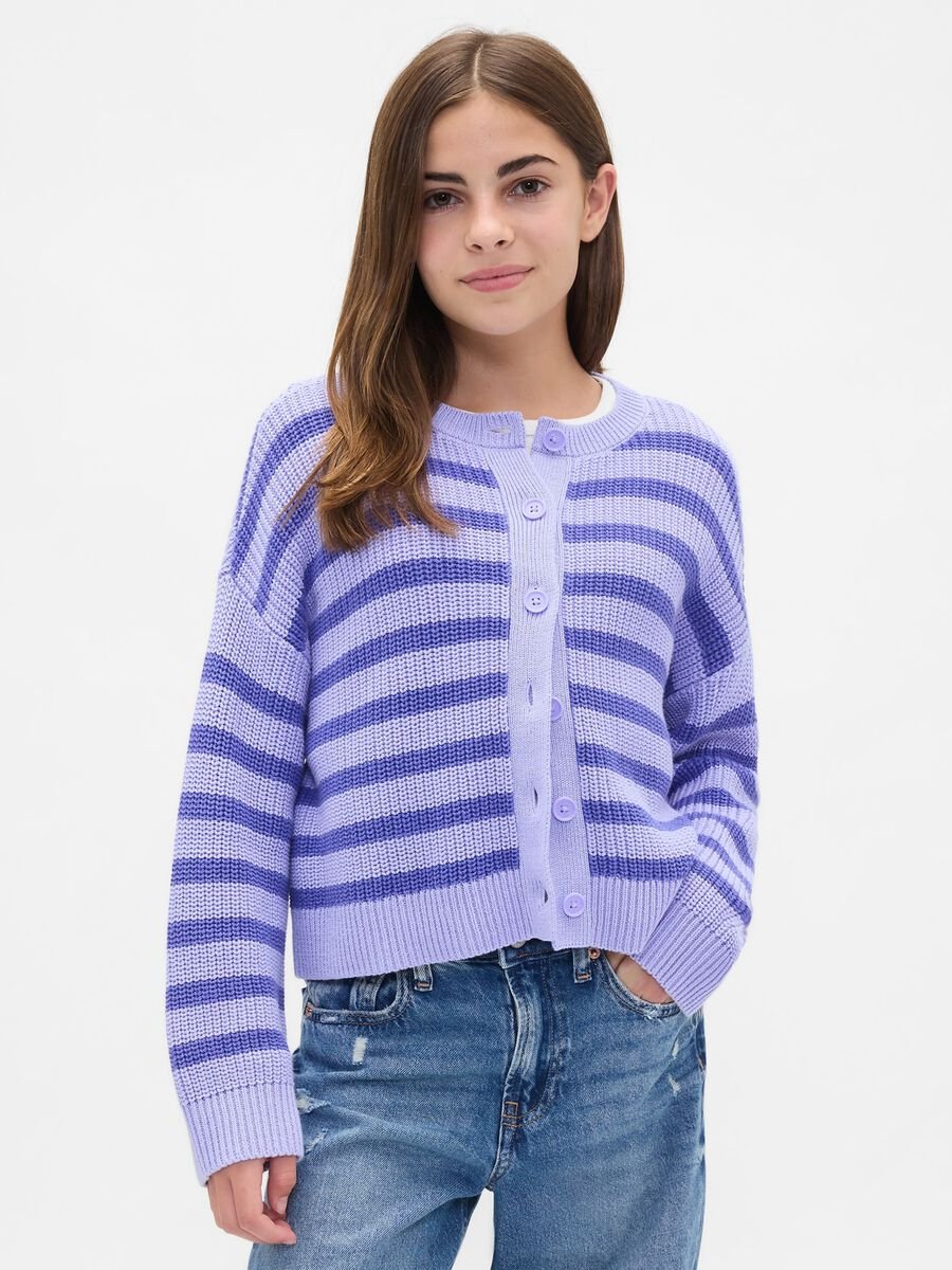 Cardigan viola a righe in cotone Bambina_0