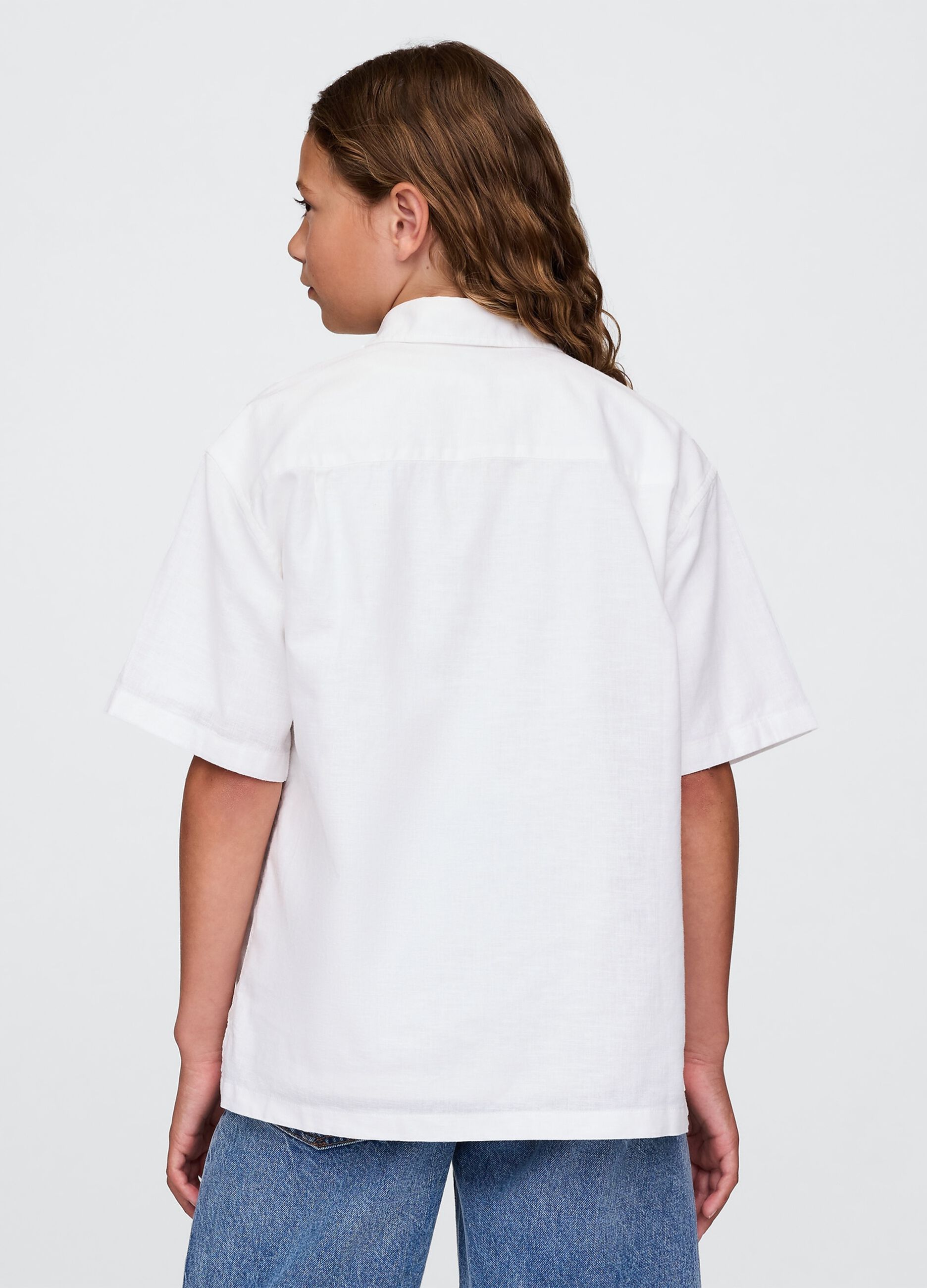 Camicia a mezza manica bianca in lino e cotone_2