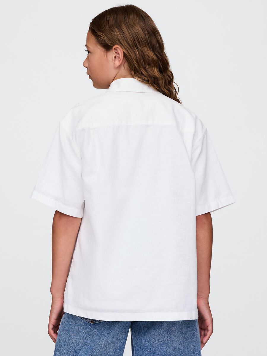 Camicia a mezza manica bianca in lino e cotone Bambino_2