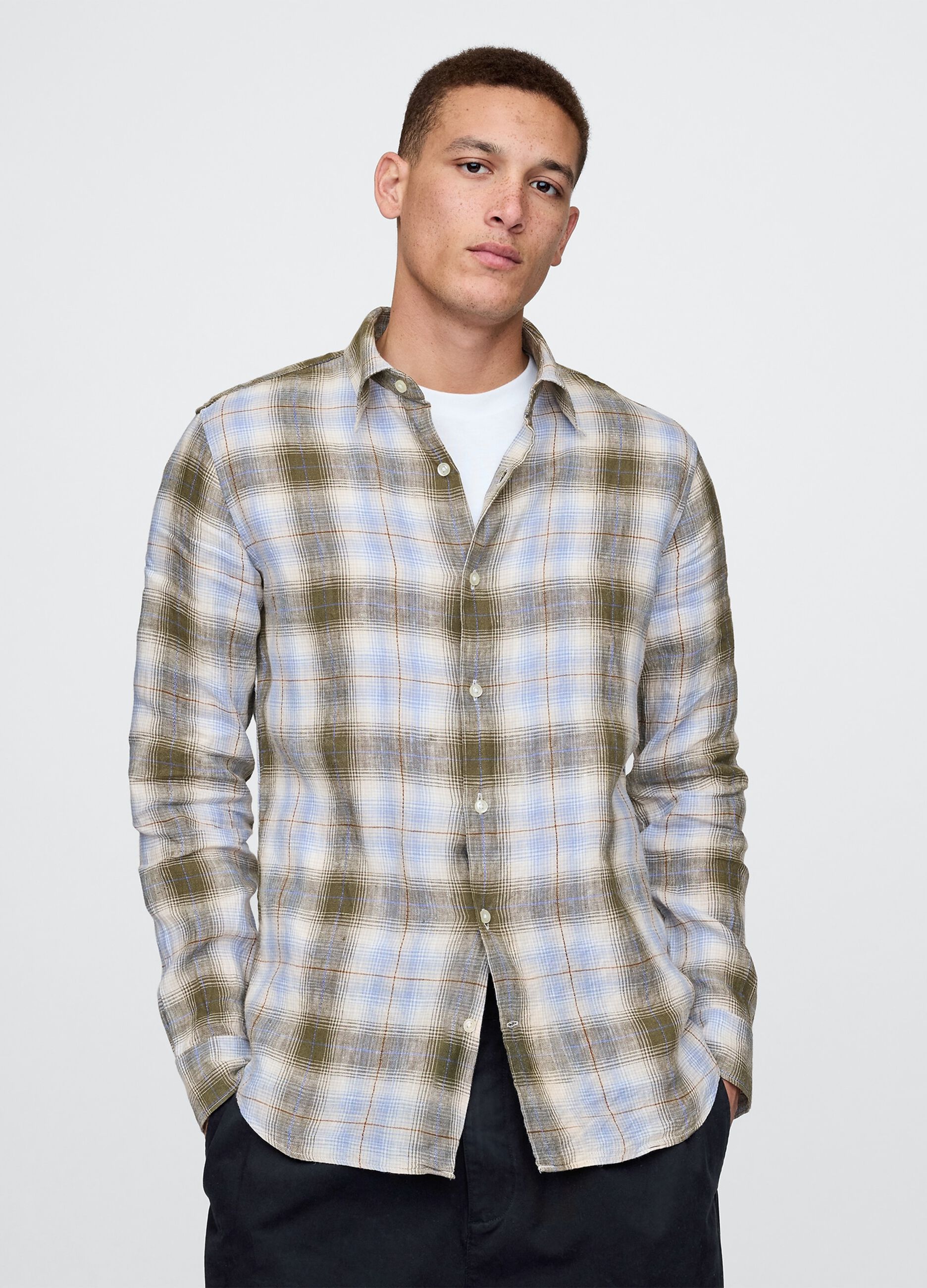 Camicia a quadri verde e azzurra in misto cotone