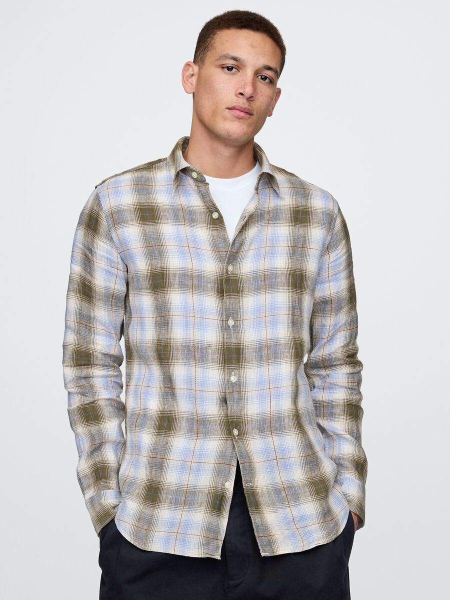 Camicia a quadri verde e azzurra in misto cotone Man_0