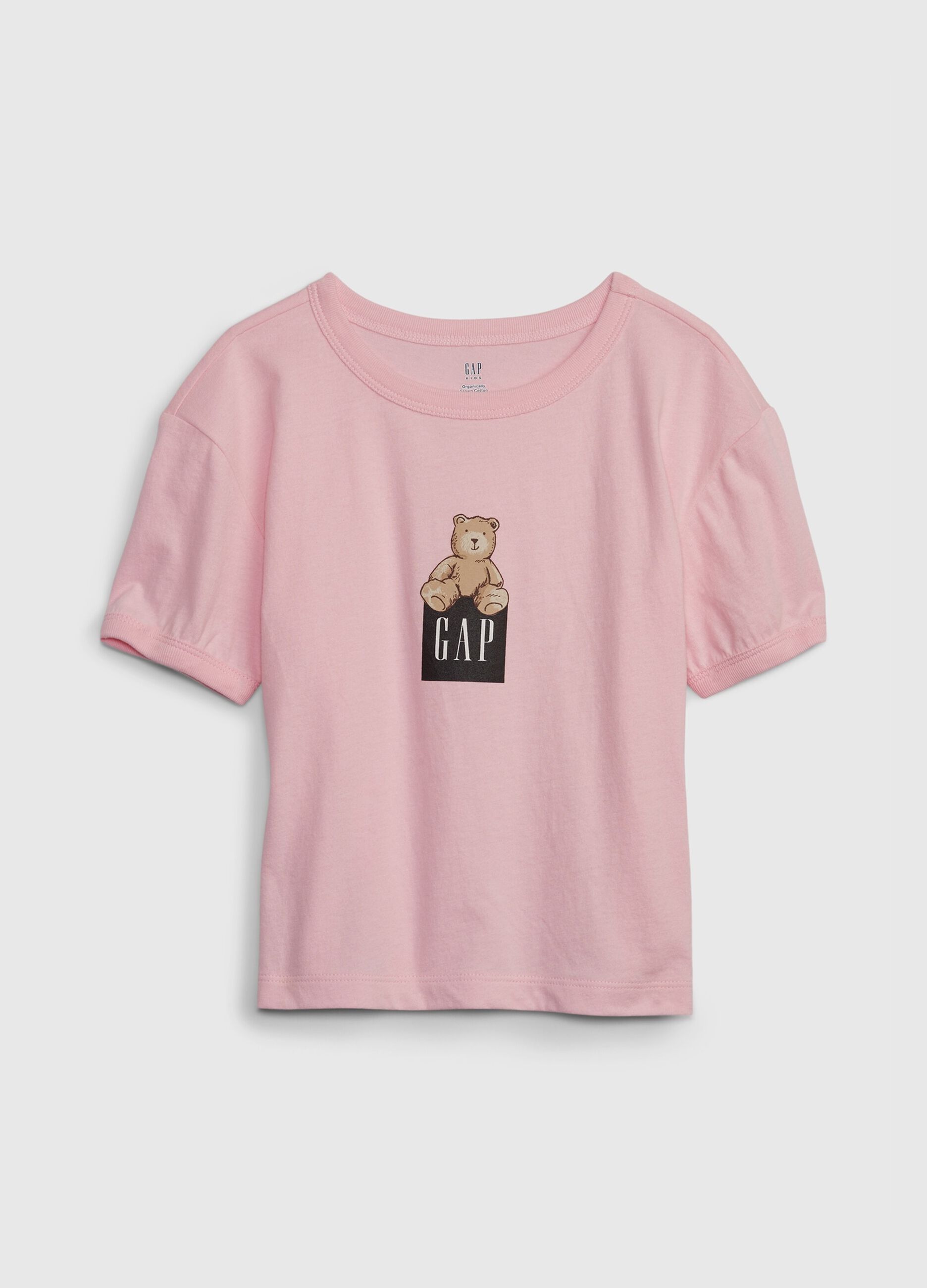 T-shirt in cotone bio stampa logo e orsetto