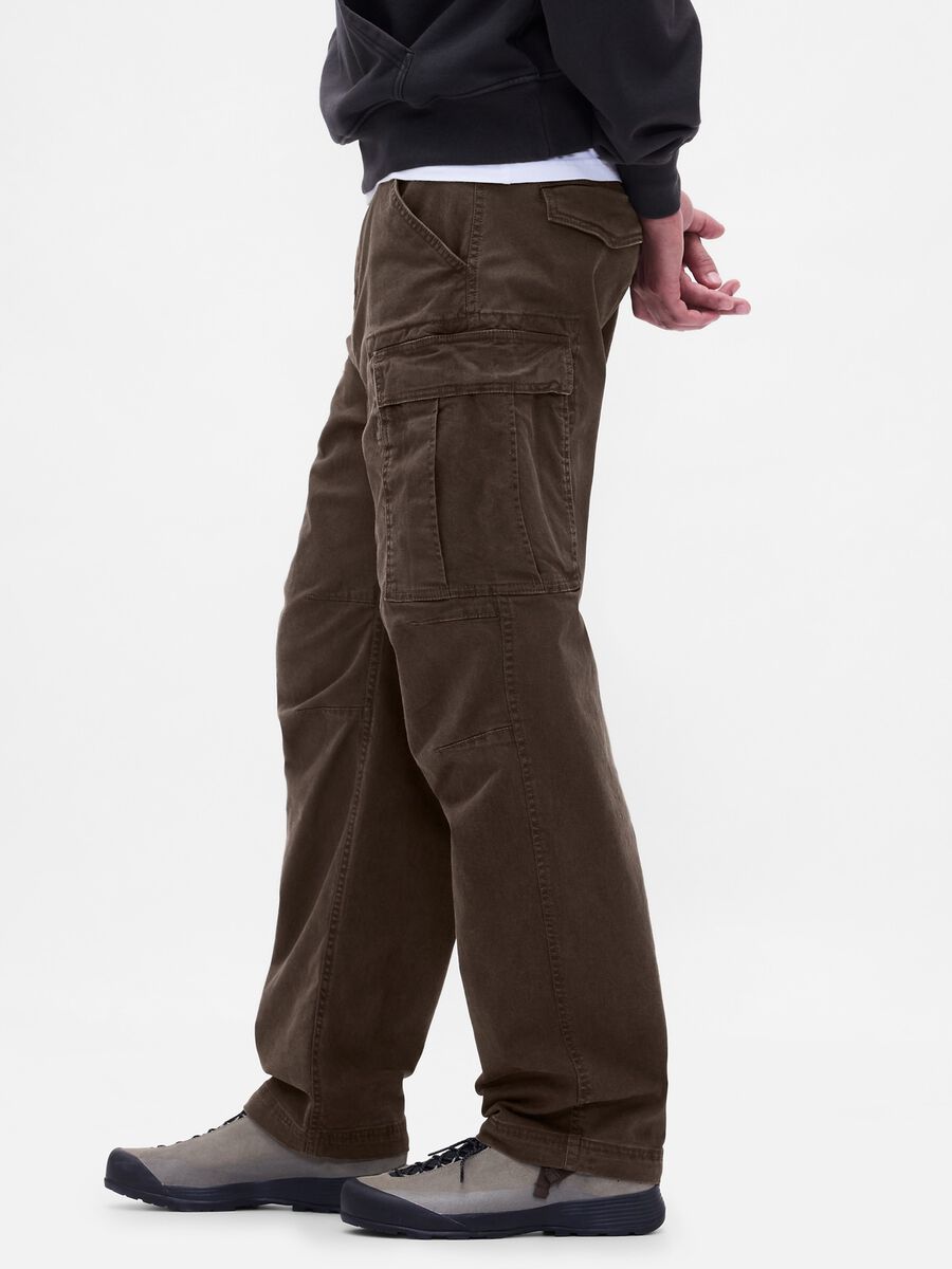 Pantaloni cargo marroni in cotone elasticizzato Uomo_3