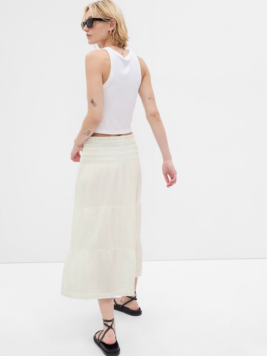 Tiered midi skirt in cotton gauze with flounces Woman_1