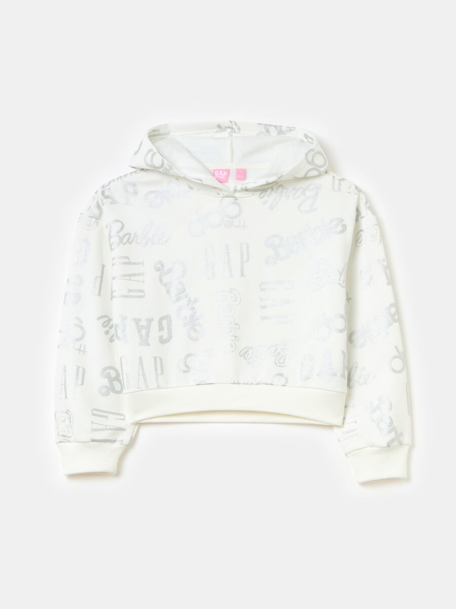 Crop sweatshirt with glitter Barbie™ print and logo Girl_0