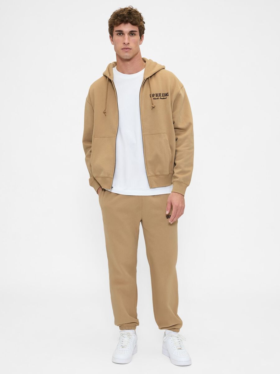 Felpa beige con cappuccio e zip integrale Uomo_3