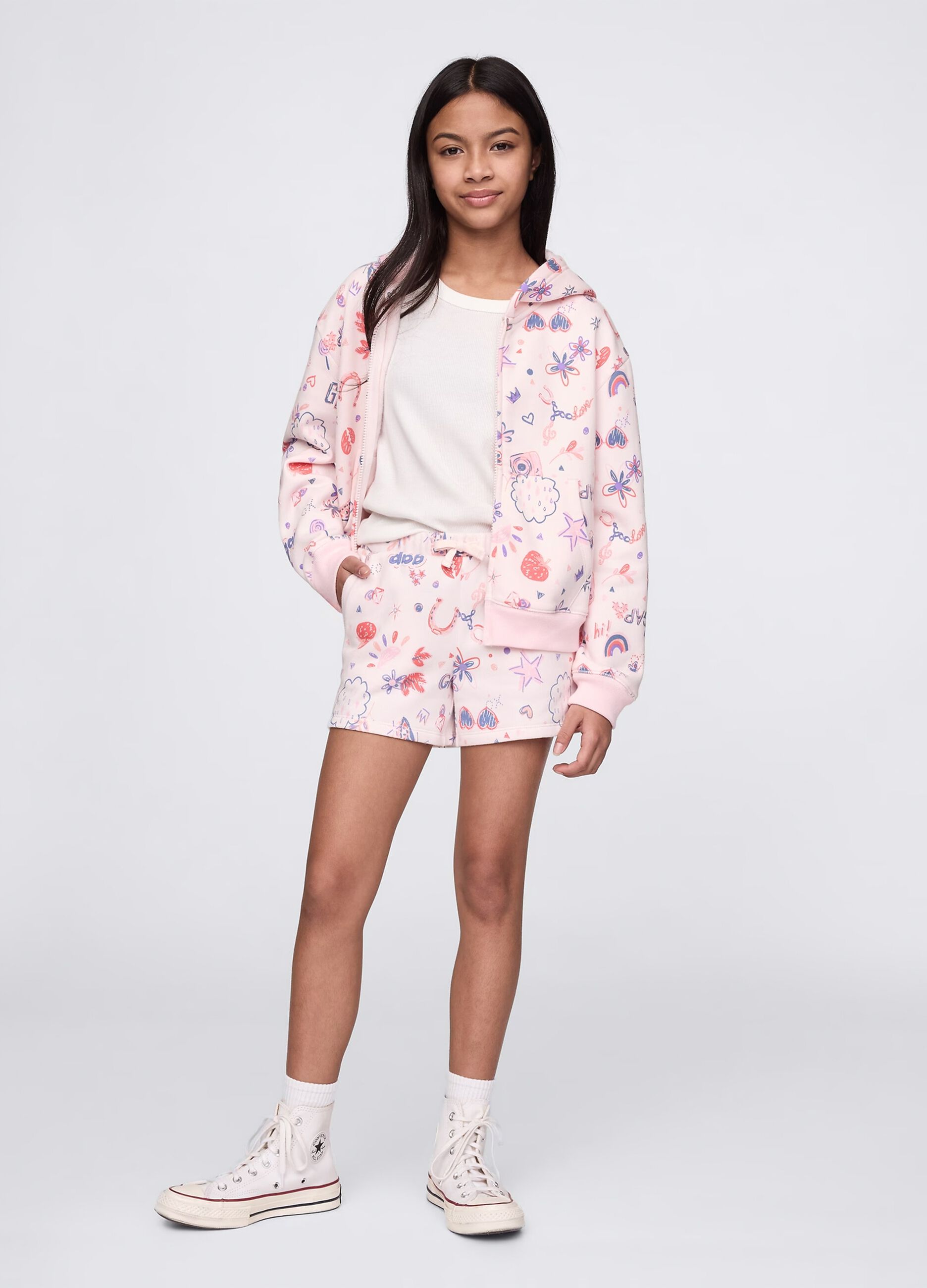 Shorts rosa con coulisse e stampa all-over