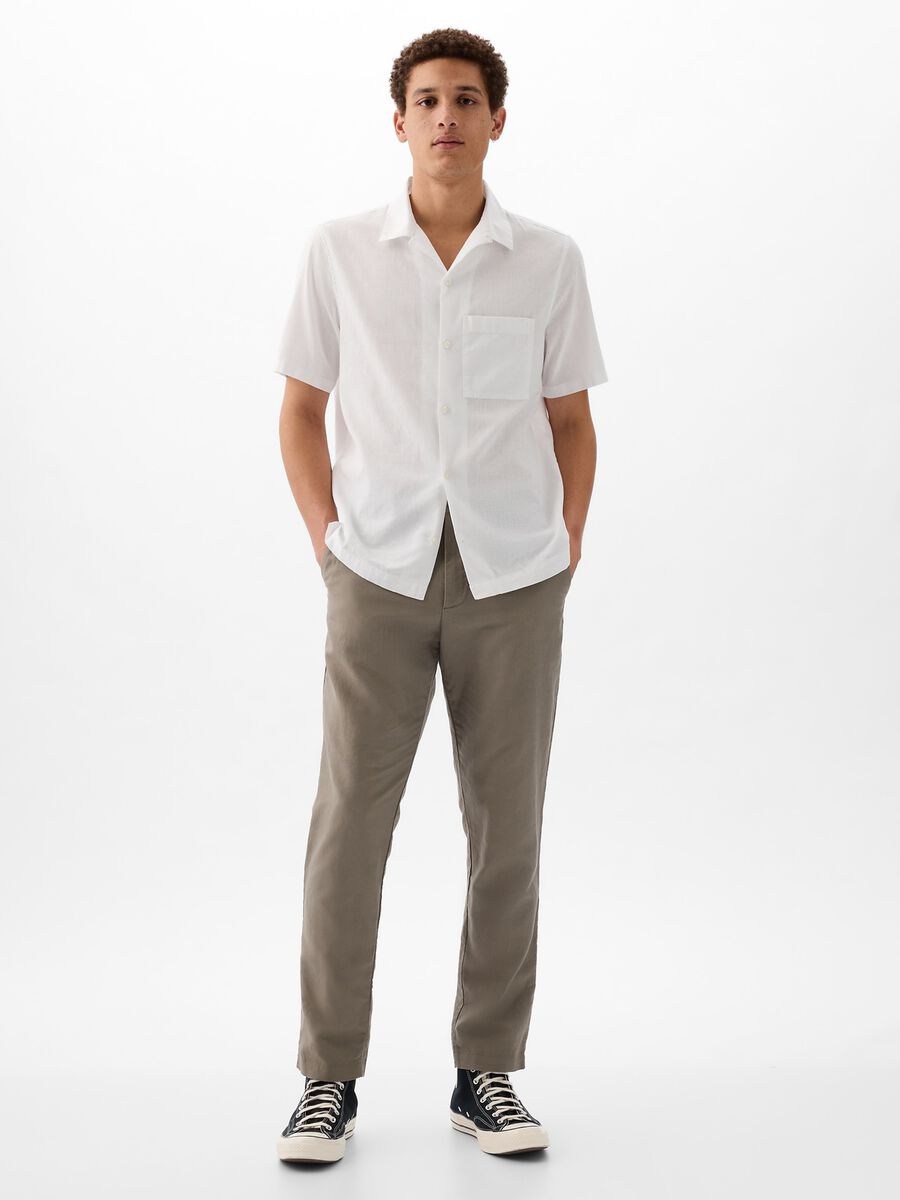 Camicia a maniche corte in lino e cotone Uomo_1