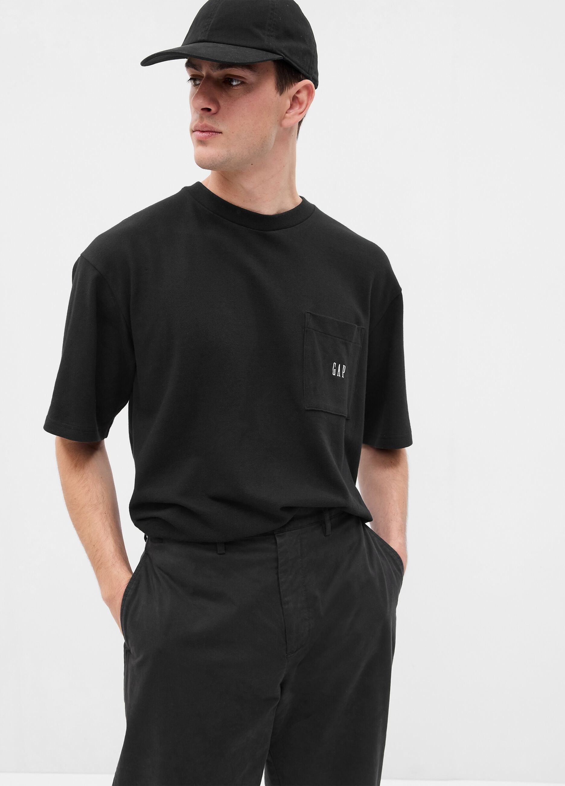 Piquet T-shirt with pocket and logo embroidery