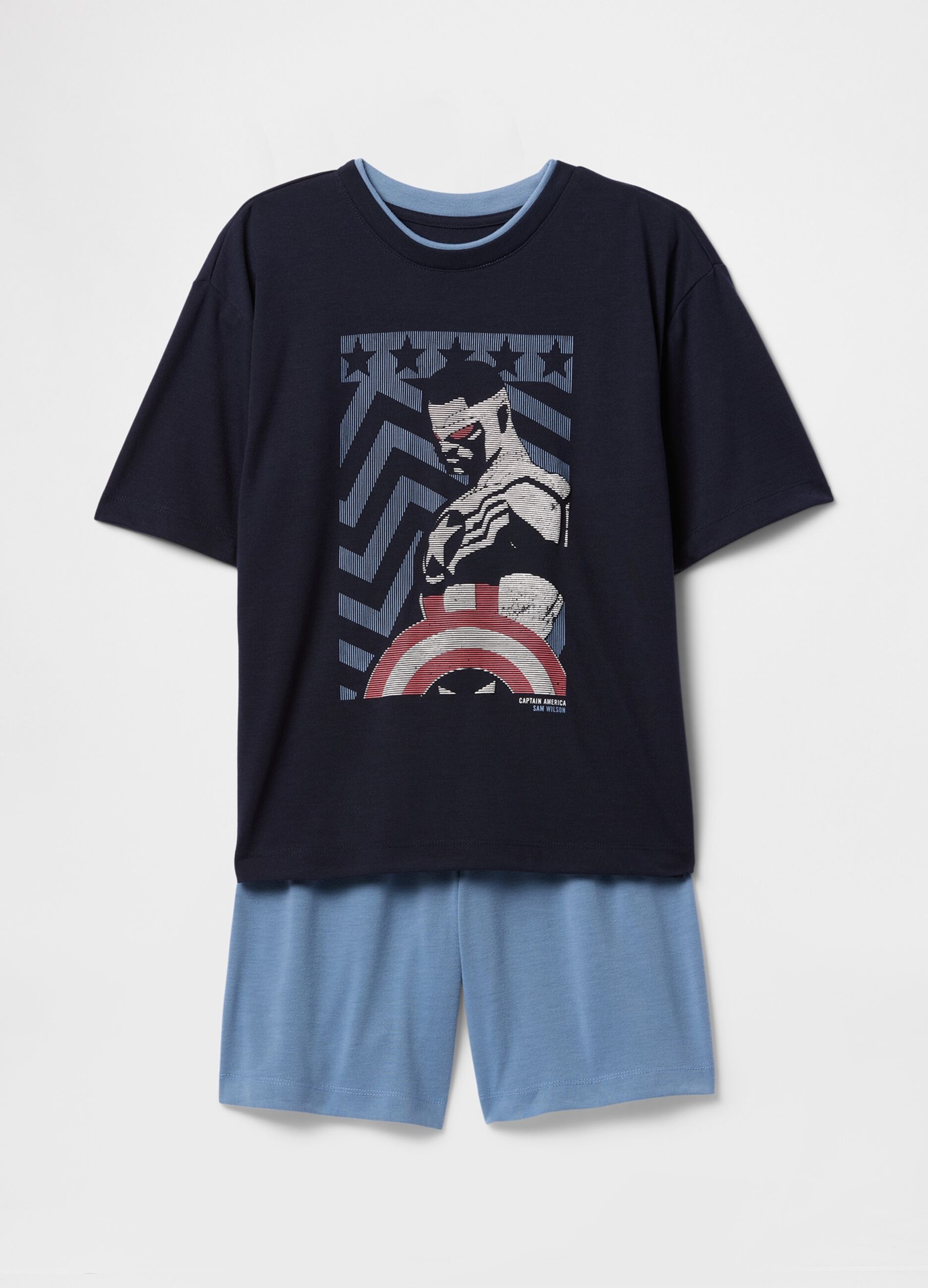 Pigiama bambino blu con stampa Captain America