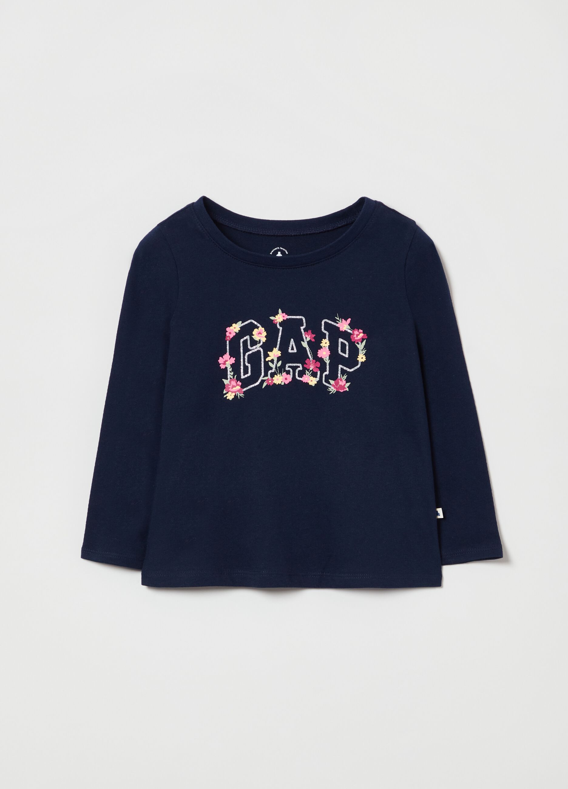 T-shirt with logo embroidery and flowers
