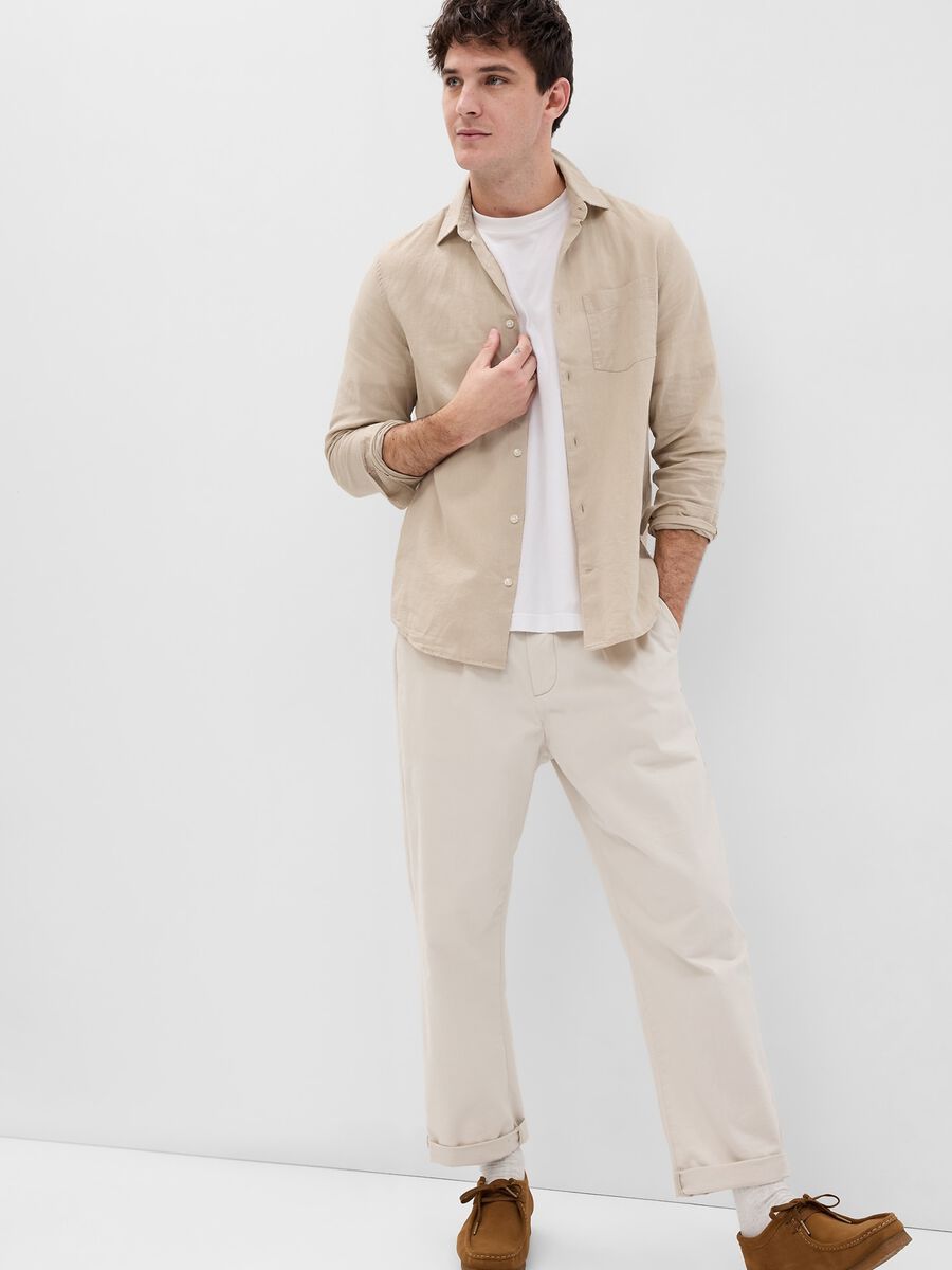 Camicia in lino e cotone con tasca Uomo_0