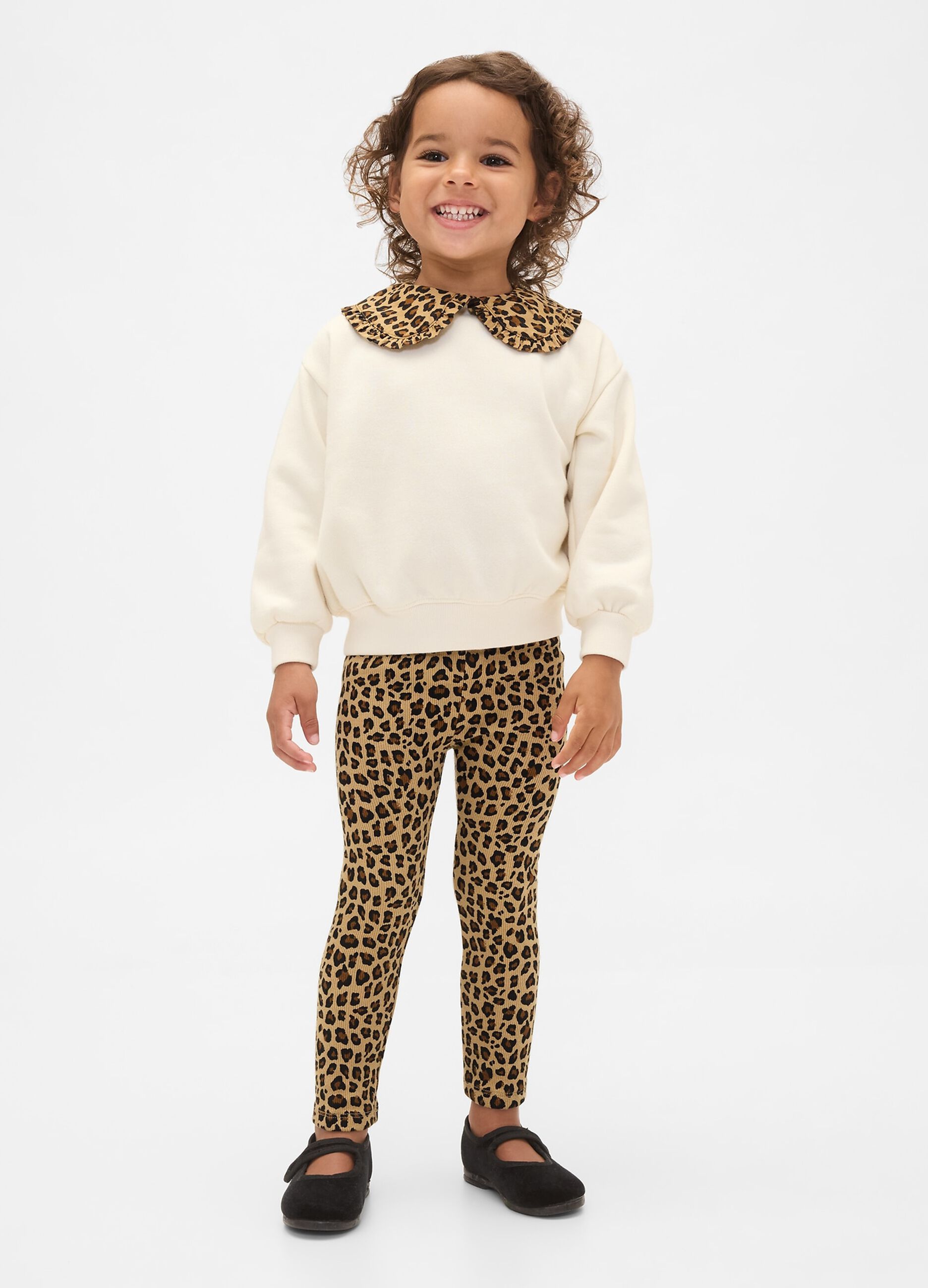 White and Brown Set with Leopard Print for Girls