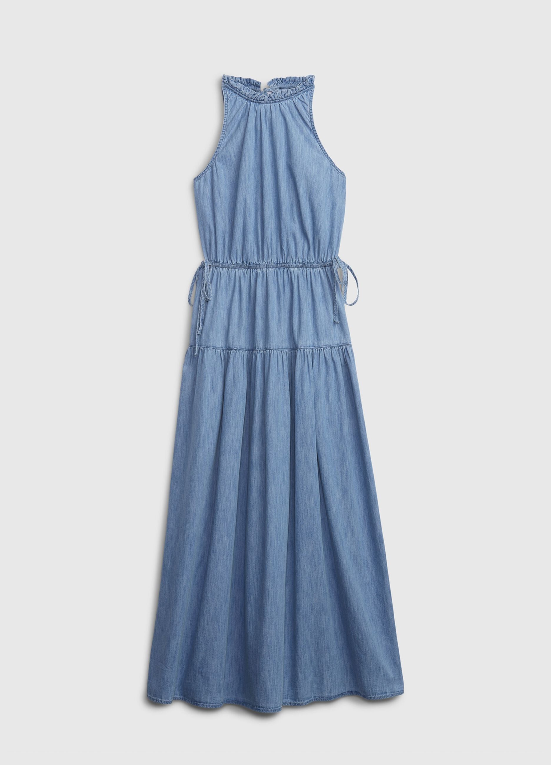 Abito lungo in denim scollo all'americana_5