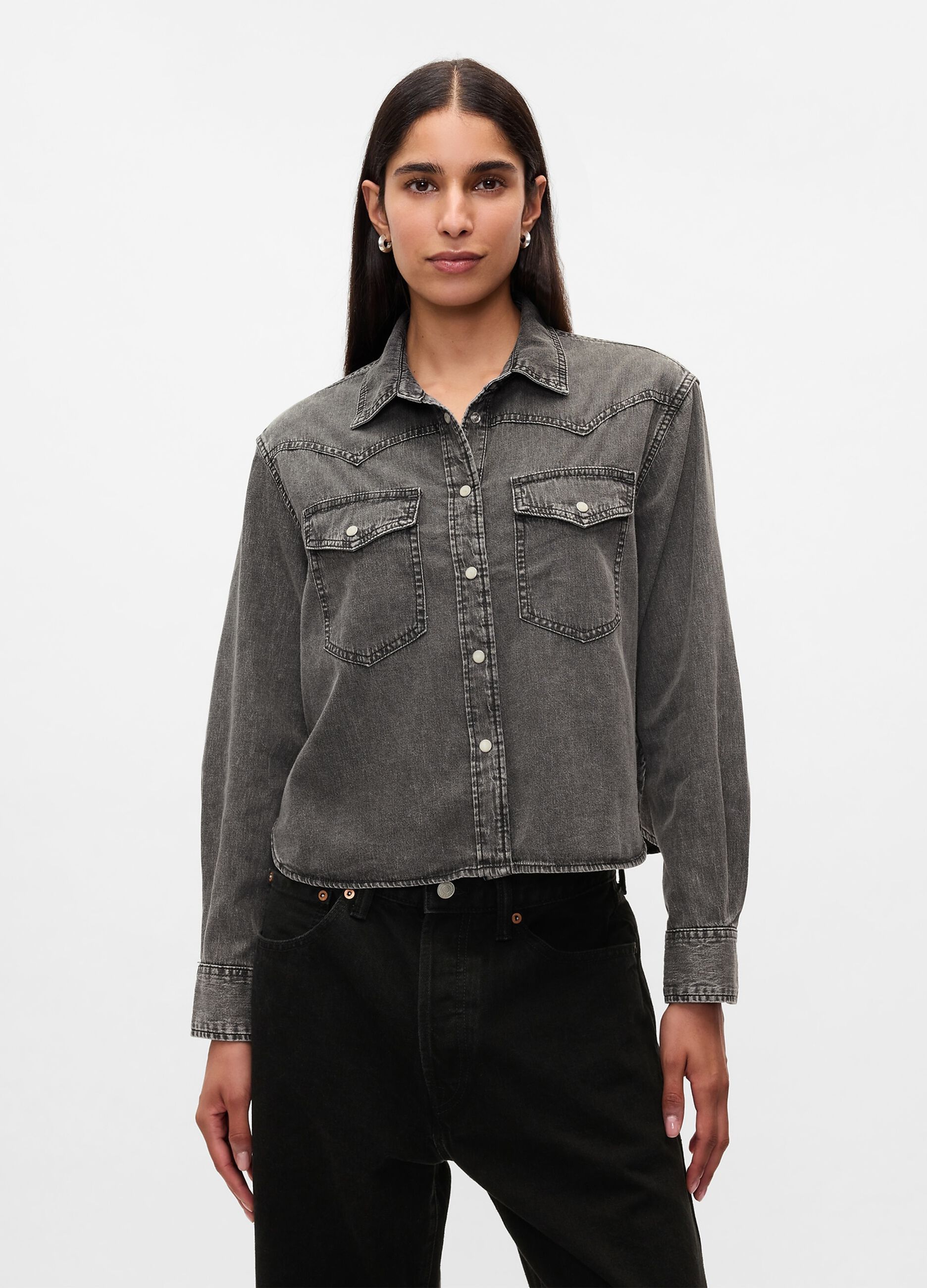 Camicia cropped western in denim