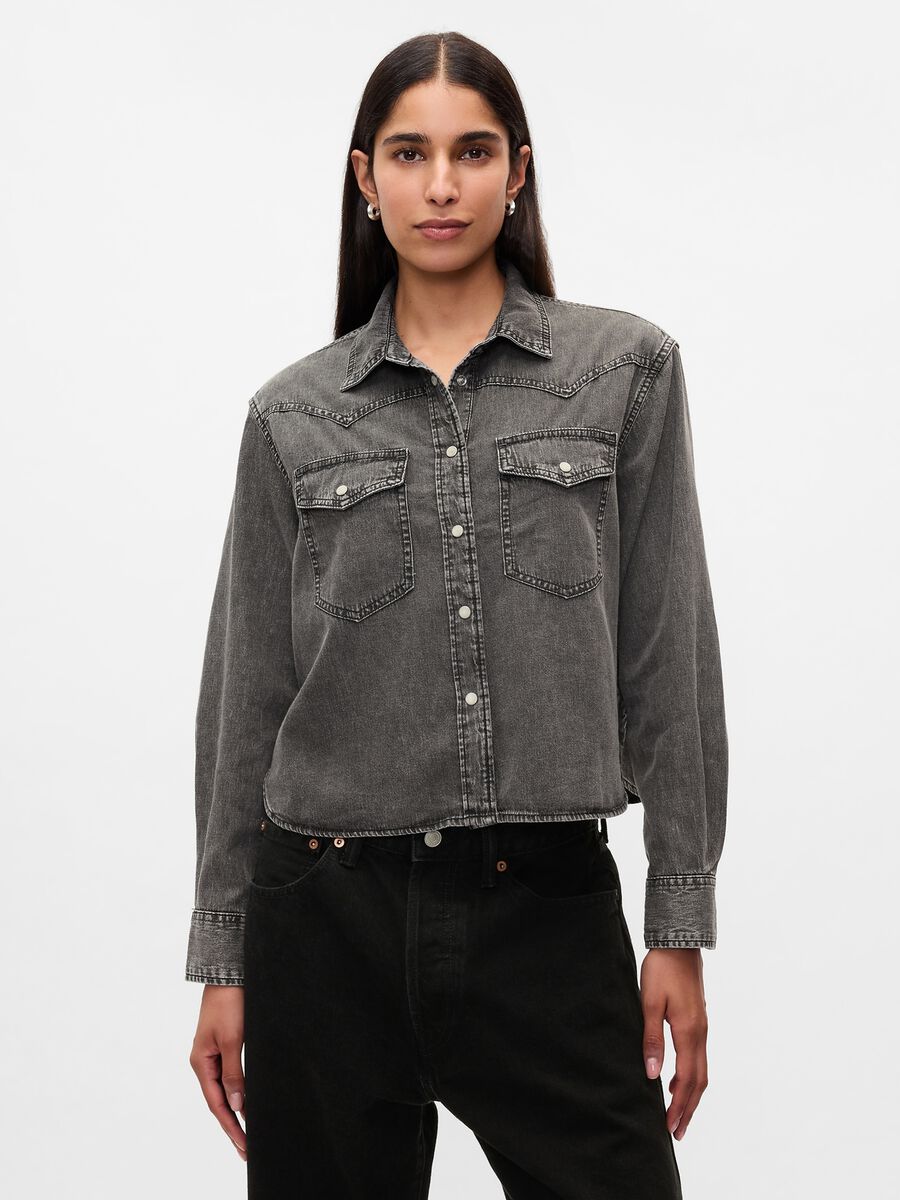 Camicia cropped western in denim Donna_0
