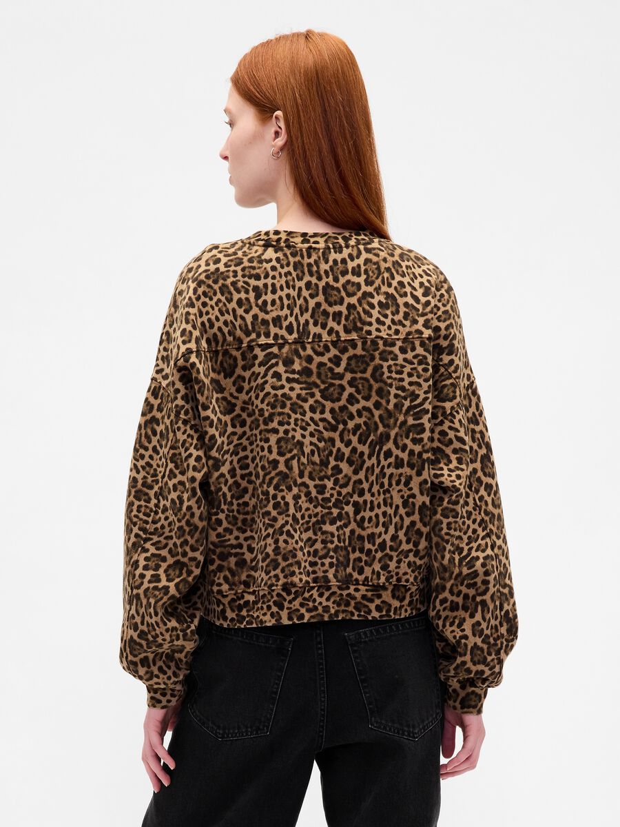 Felpa marrone leopardata a girocollo Donna_1