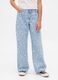 Pantaloni wide leg in denim floreale_1