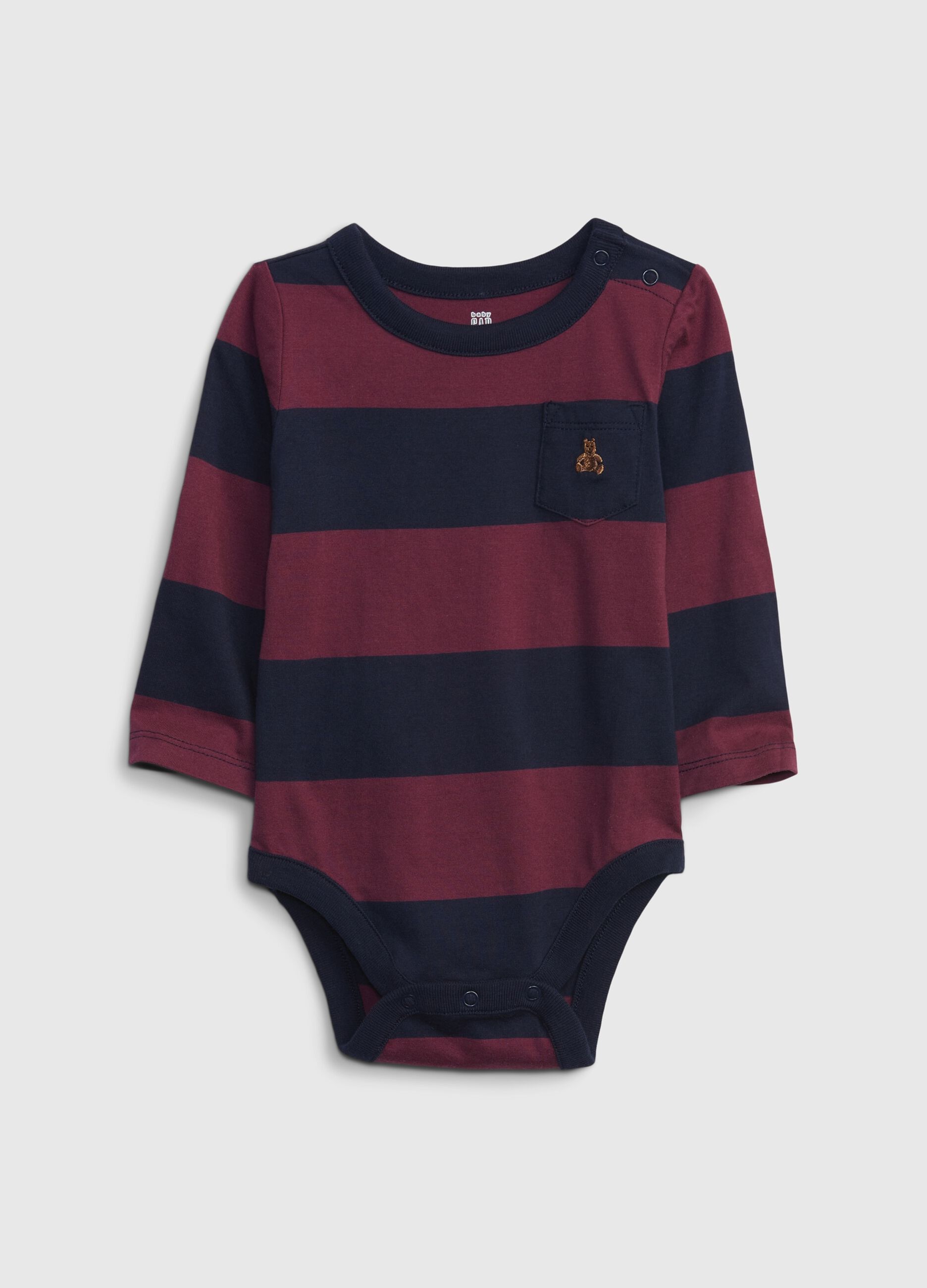 Striped bodysuit with teddy bear embroidery