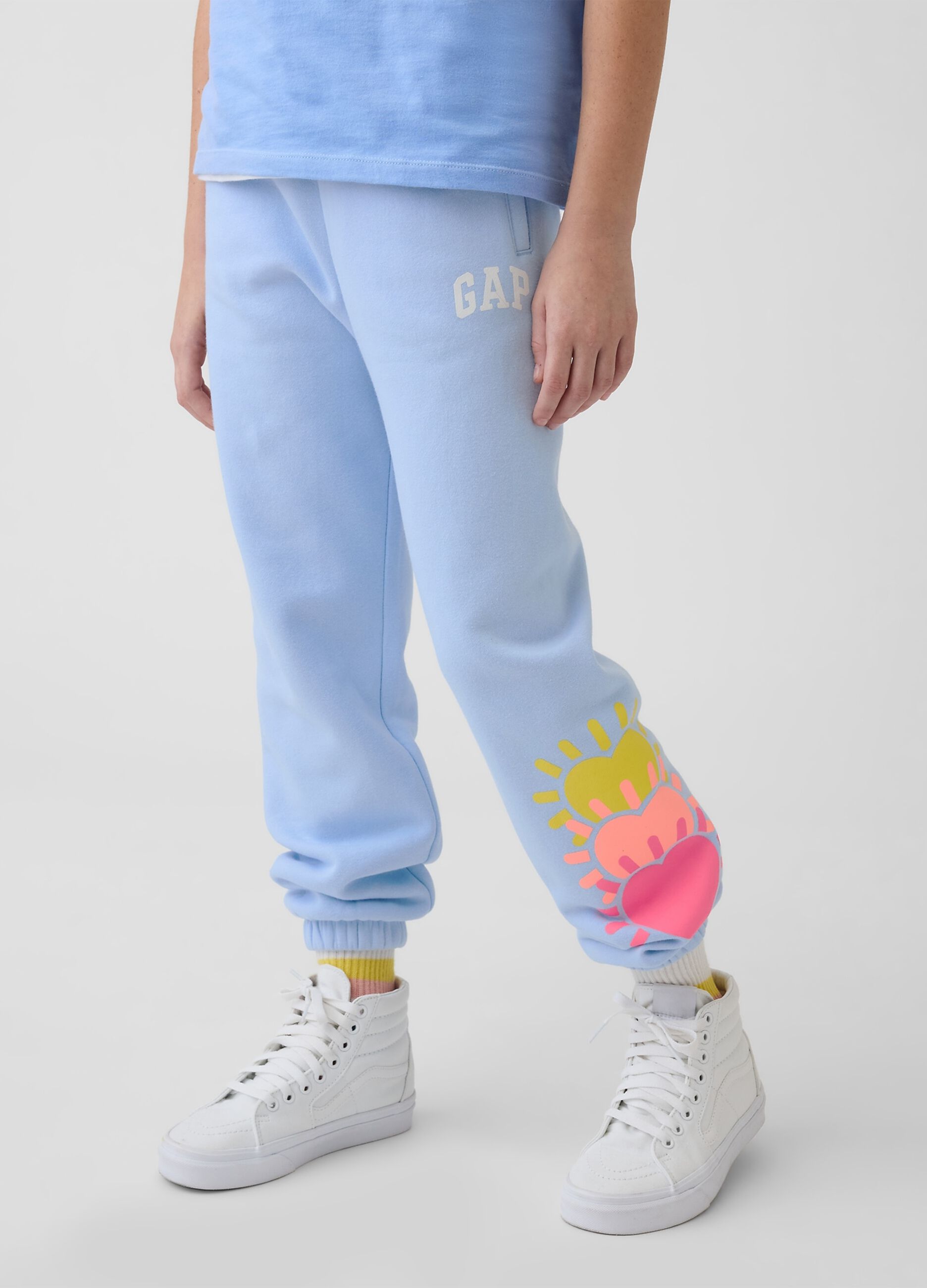 Jogger in misto cotone azzurri da ragazza regular fit con stampe
